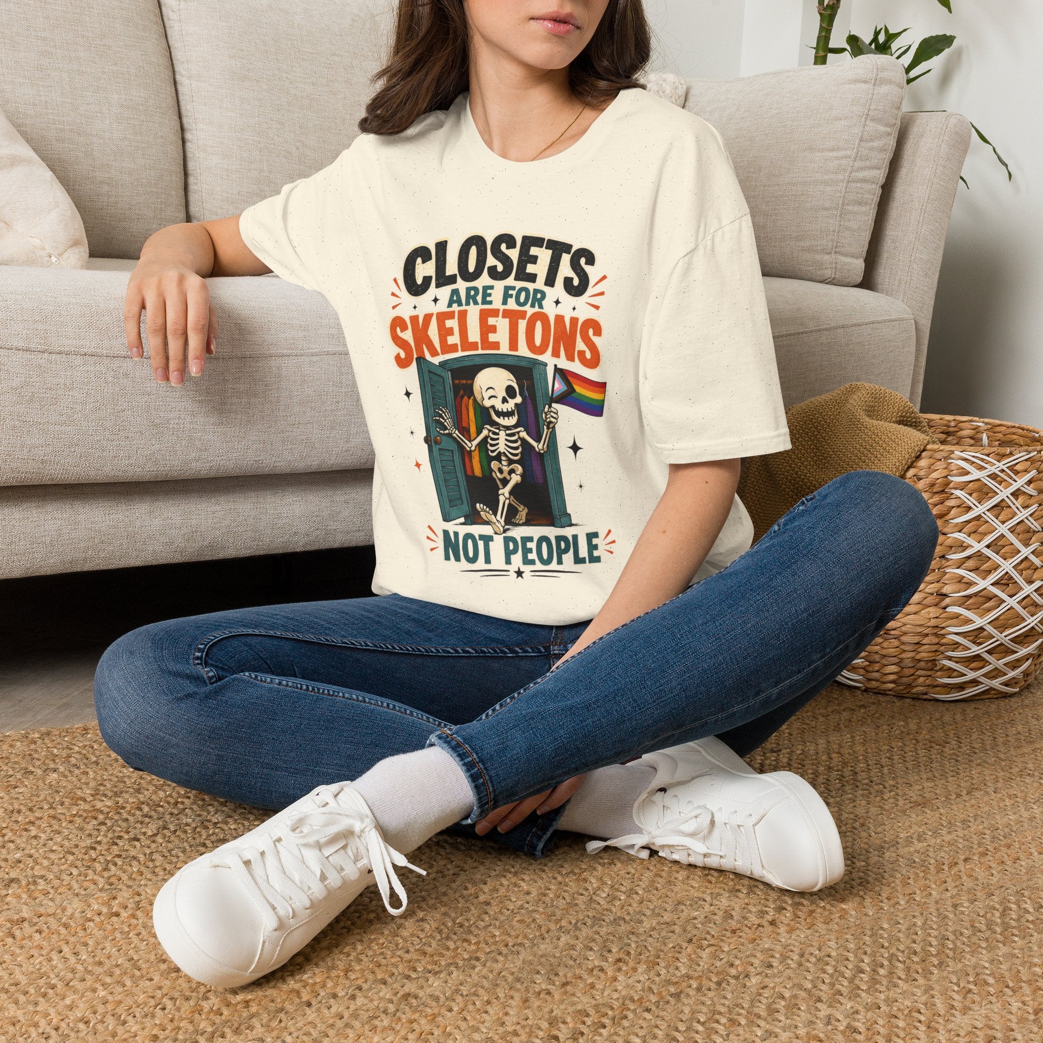 "Closets Are for Skeletons, Not People" Pride Graphic Tee