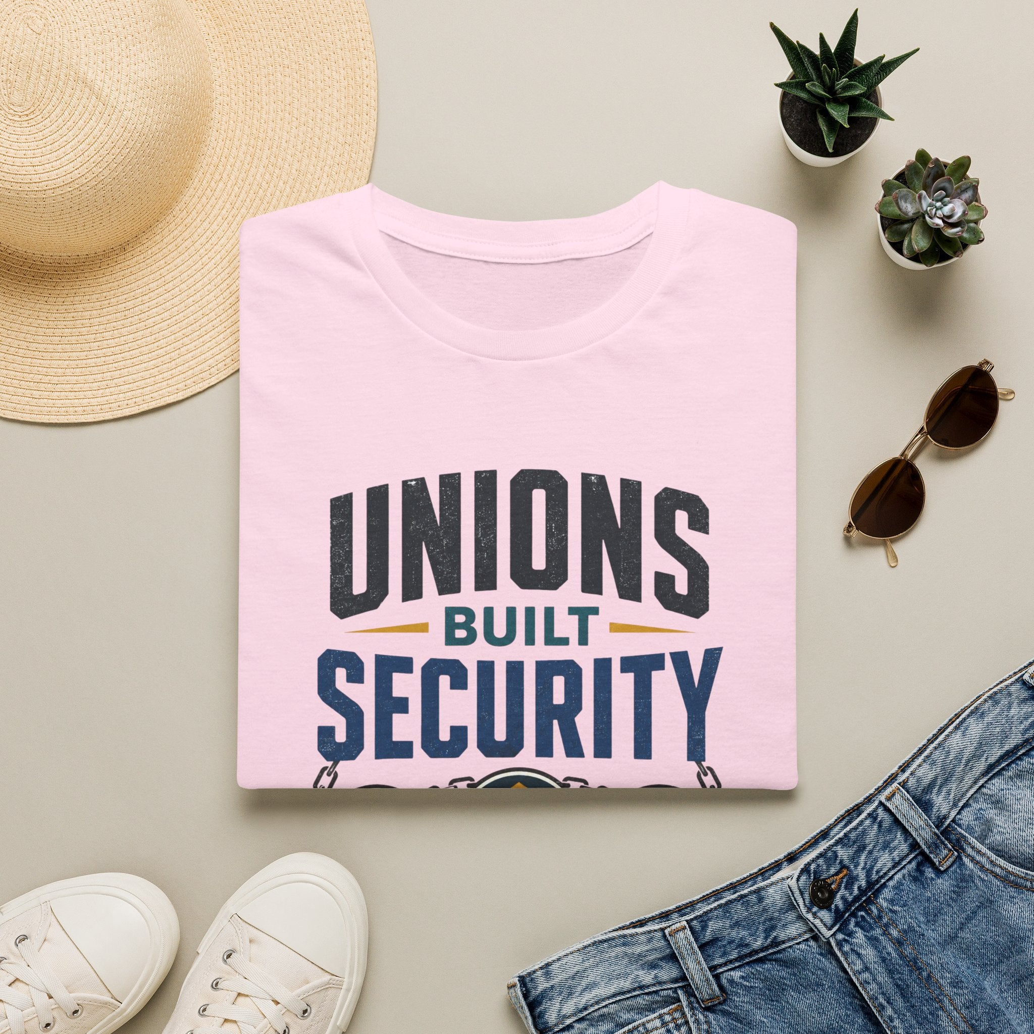 Unions Built Security T-Shirt — Labor Union Solidarity Shirt (Wages • Benefits • Dignity)