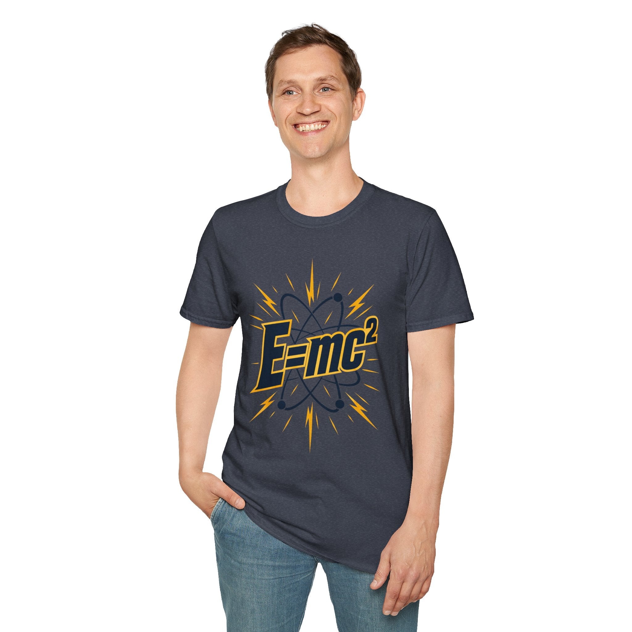 E=mc Atom Graphic T-Shirt — Retro Science Tee for Physics Lovers