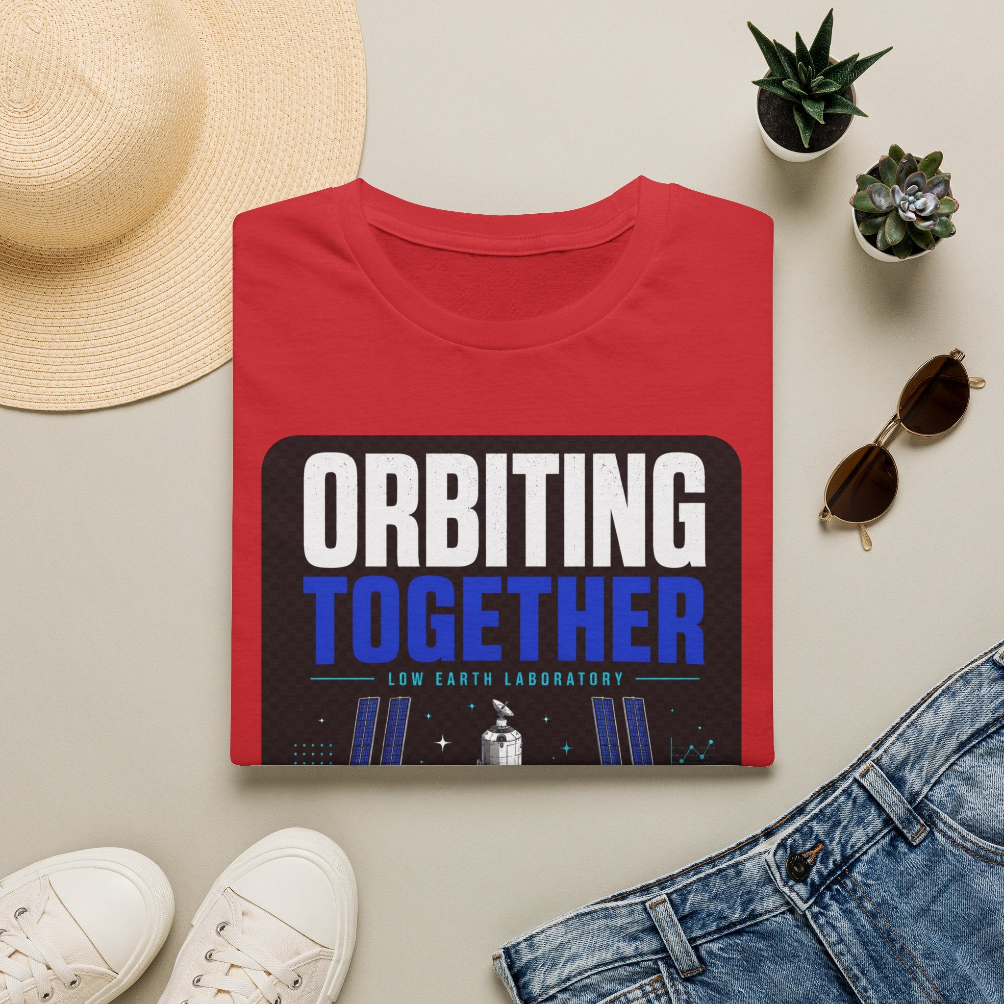 Orbiting Together T‑Shirt — Space Station Earth Graphic Tee