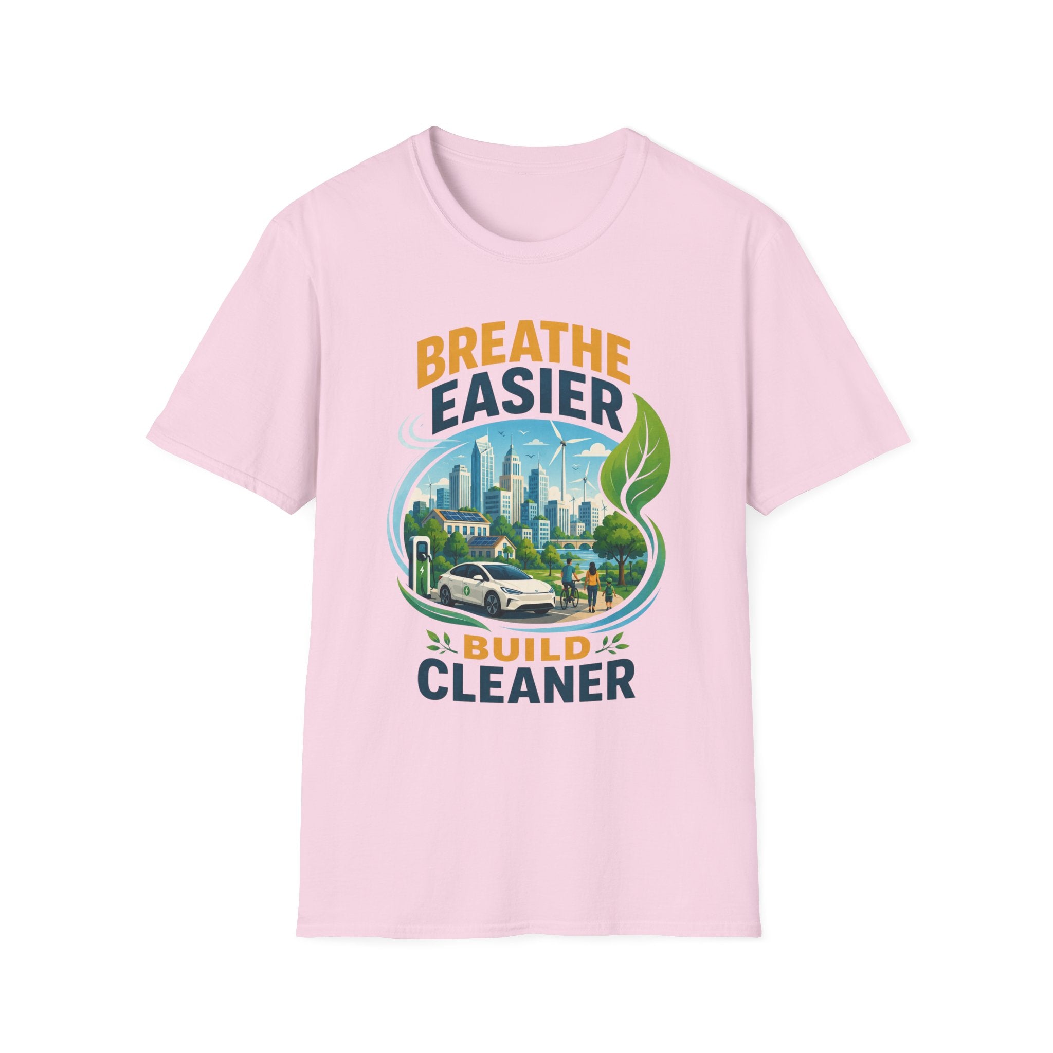 "Breathe Easier, Build Cleaner" Eco City Graphic