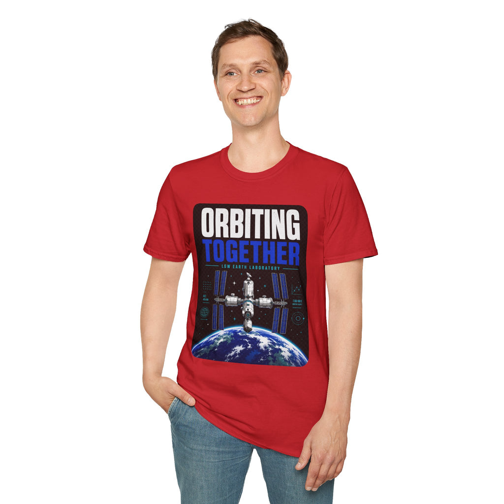 Orbiting Together T‑Shirt — Space Station Earth Graphic Tee