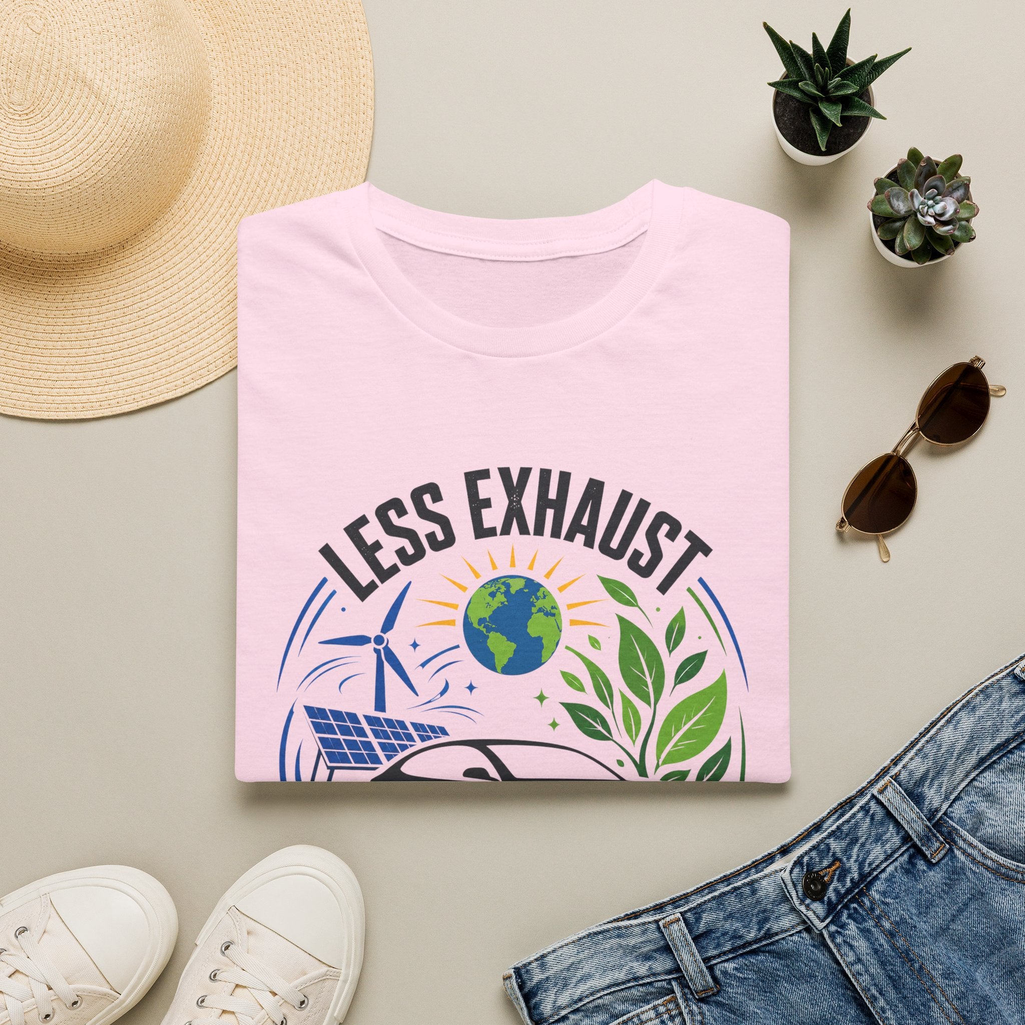 Eco-Friendly Tee — "Less Exhaust, More Earth" Environmental Graphic Shirt