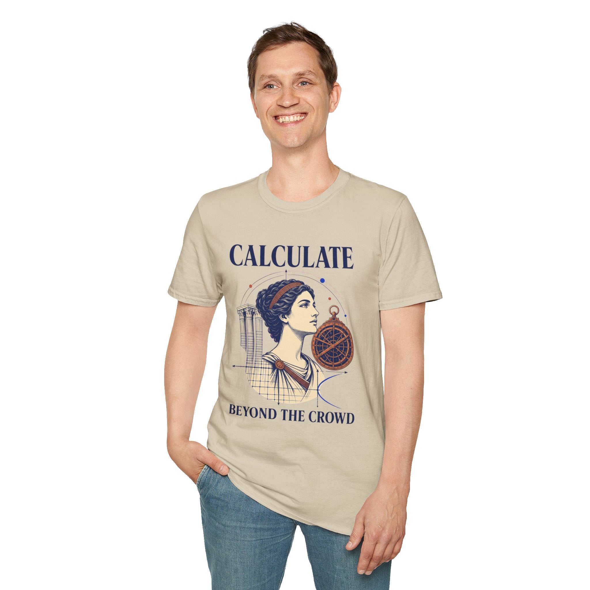 Calculate T-Shirt — Vintage Athena Compass Graphic Tee ("Calculate" & "Beyond the Crowd")