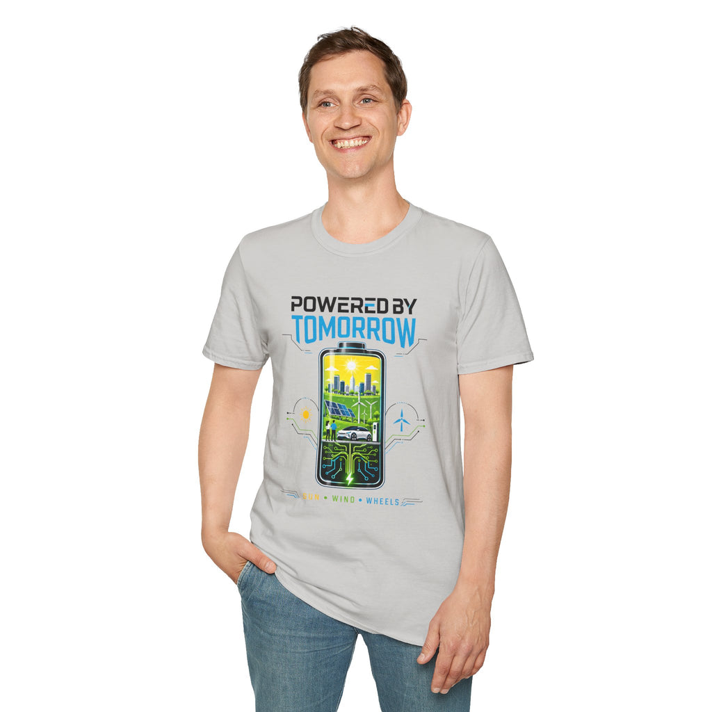 Powered By Tomorrow T‑Shirt — Eco Future Renewable Energy Graphic Tee