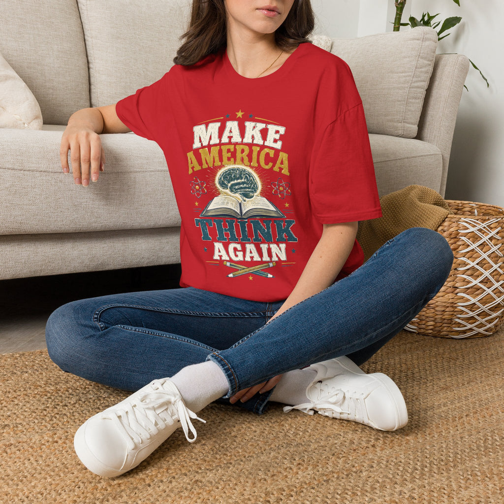 Make America Think Again T-Shirt — Retro Brain Graphic Tee