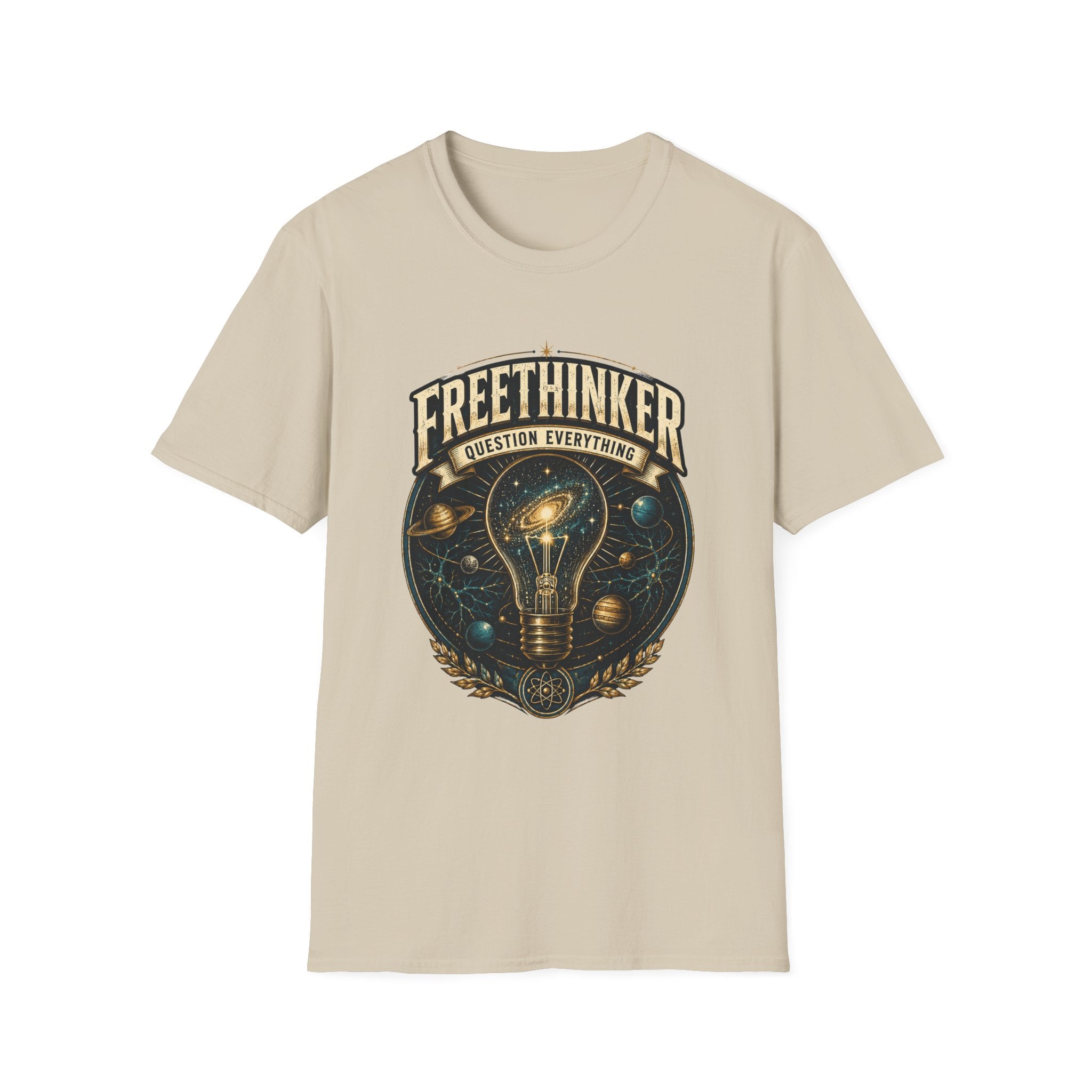 Freethinker Graphic T-Shirt — "Question Everything" Lightbulb Design