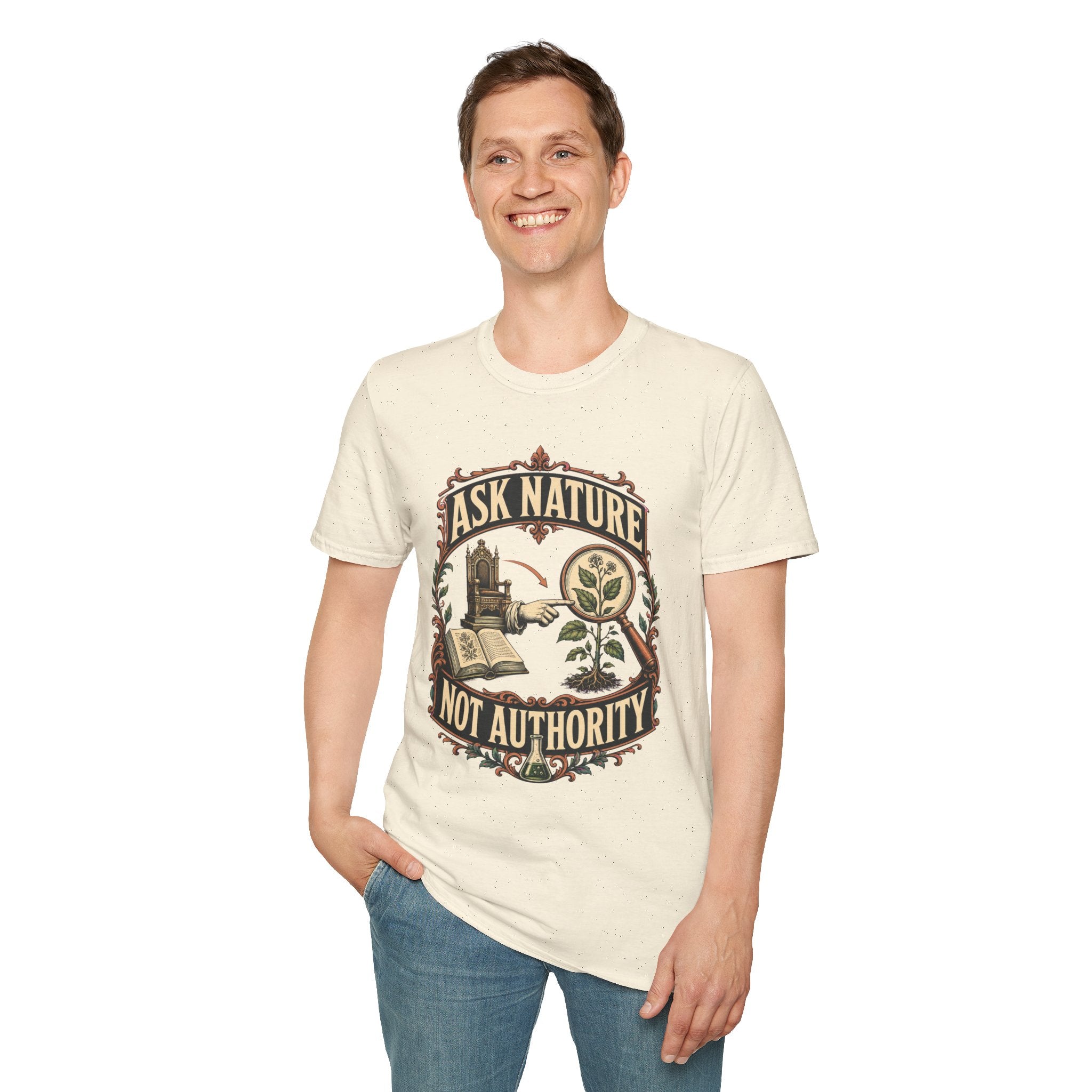 Ask Nature T-Shirt — Botanical 'Ask Nature Not Authority' Eco Graphic Tee
