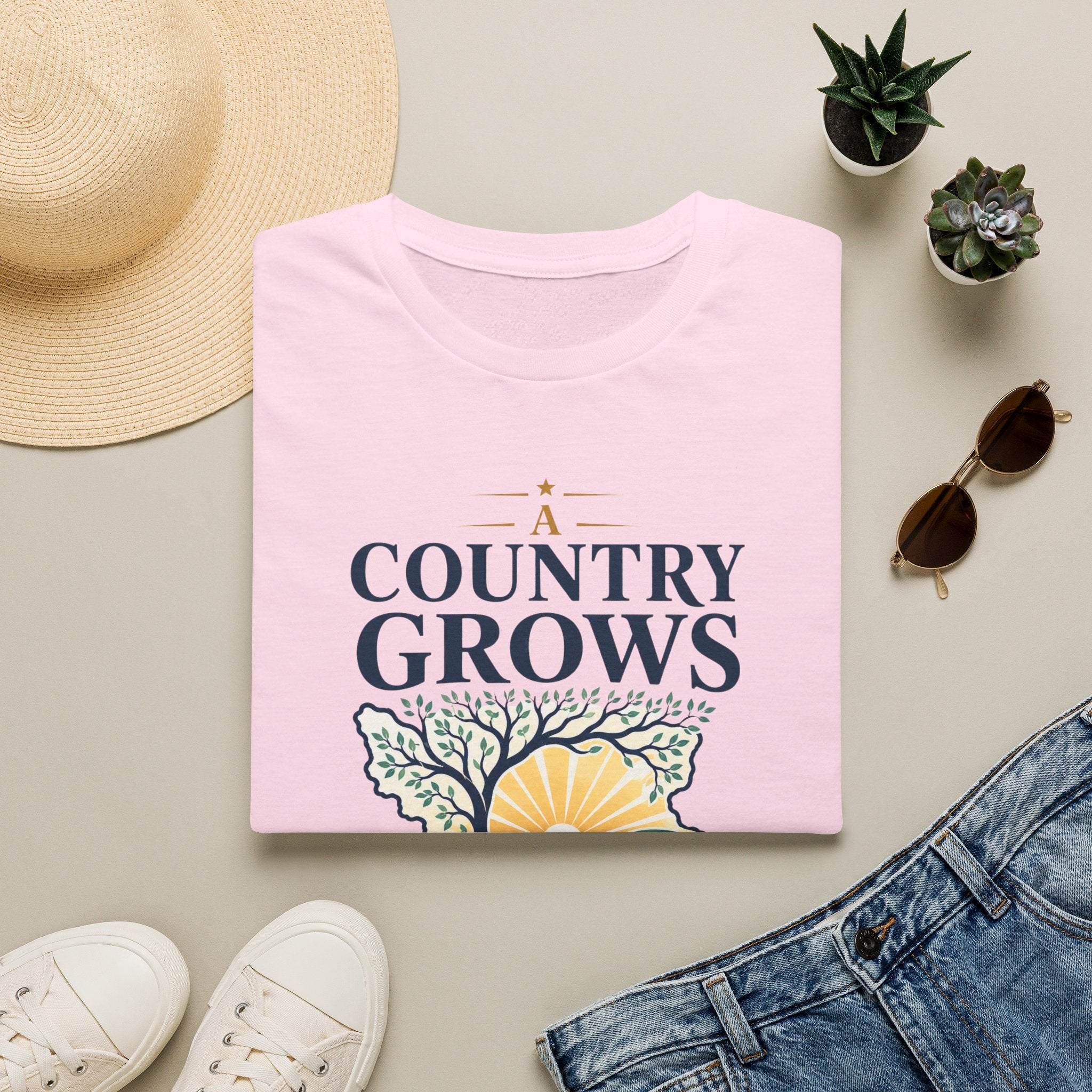 Country Grows T-Shirt — 'Country Grows' Sunset Tree Graphic Tee