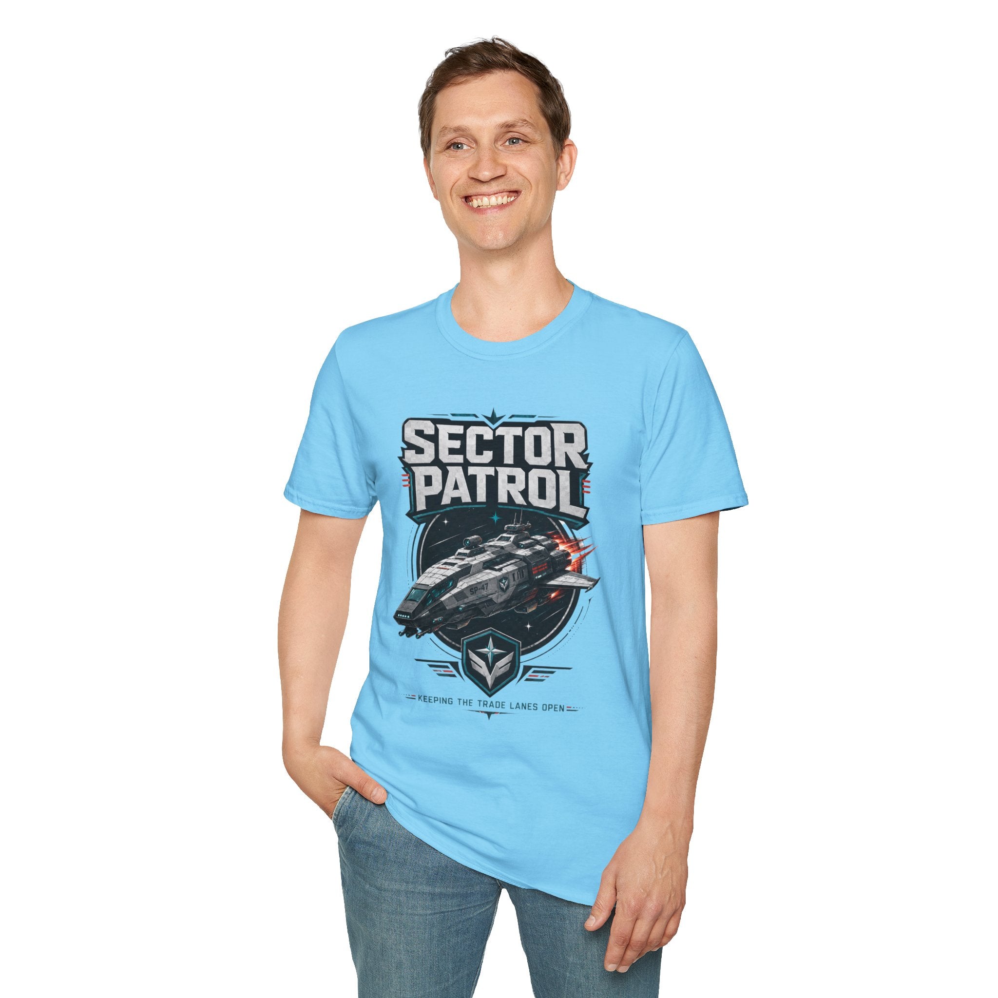 Sector Patrol T-Shirt — Sci‑Fi Space Fleet Badge Tee