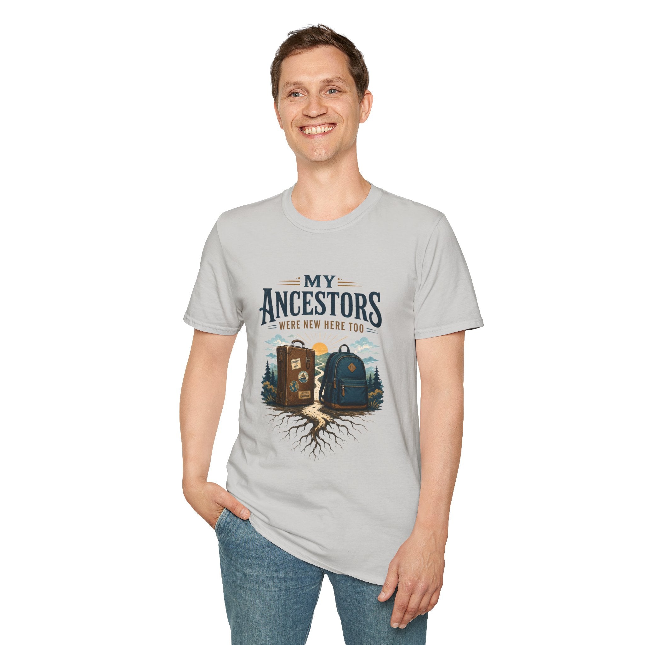 T-Shirt — "My Ancestors Were New Here Too" Vintage Travel Roots Tee