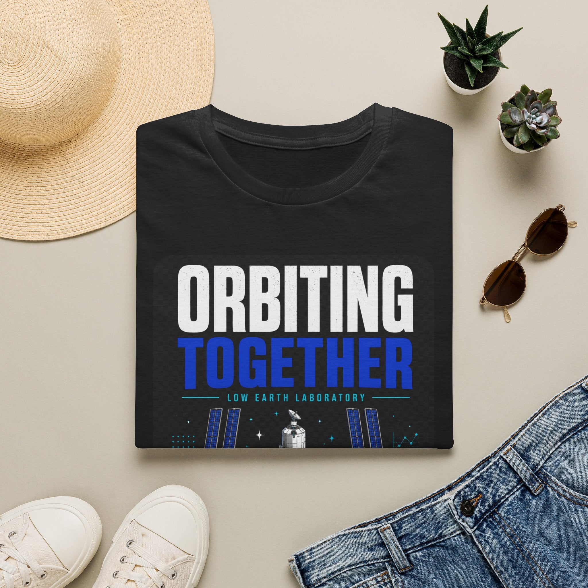 Orbiting Together T‑Shirt — Space Station Earth Graphic Tee