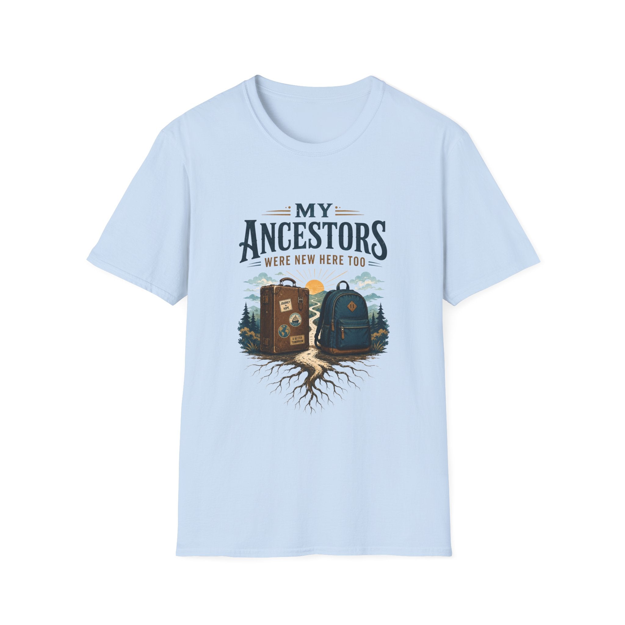 "My Ancestors Were New Here Too" Vintage Travel Roots Tee