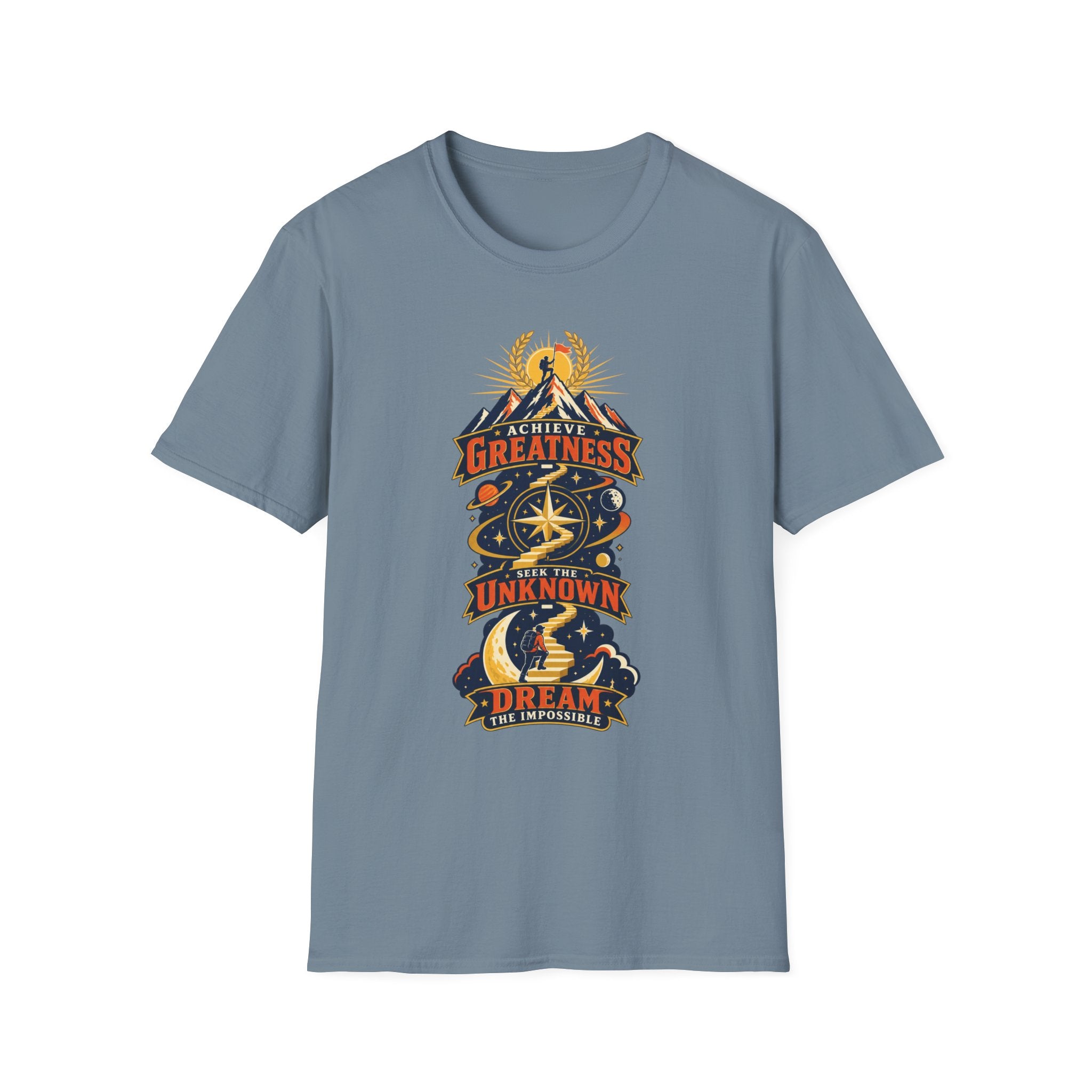 Achieve Greatness Graphic T-Shirt — Inspirational Mountain Adventure Design