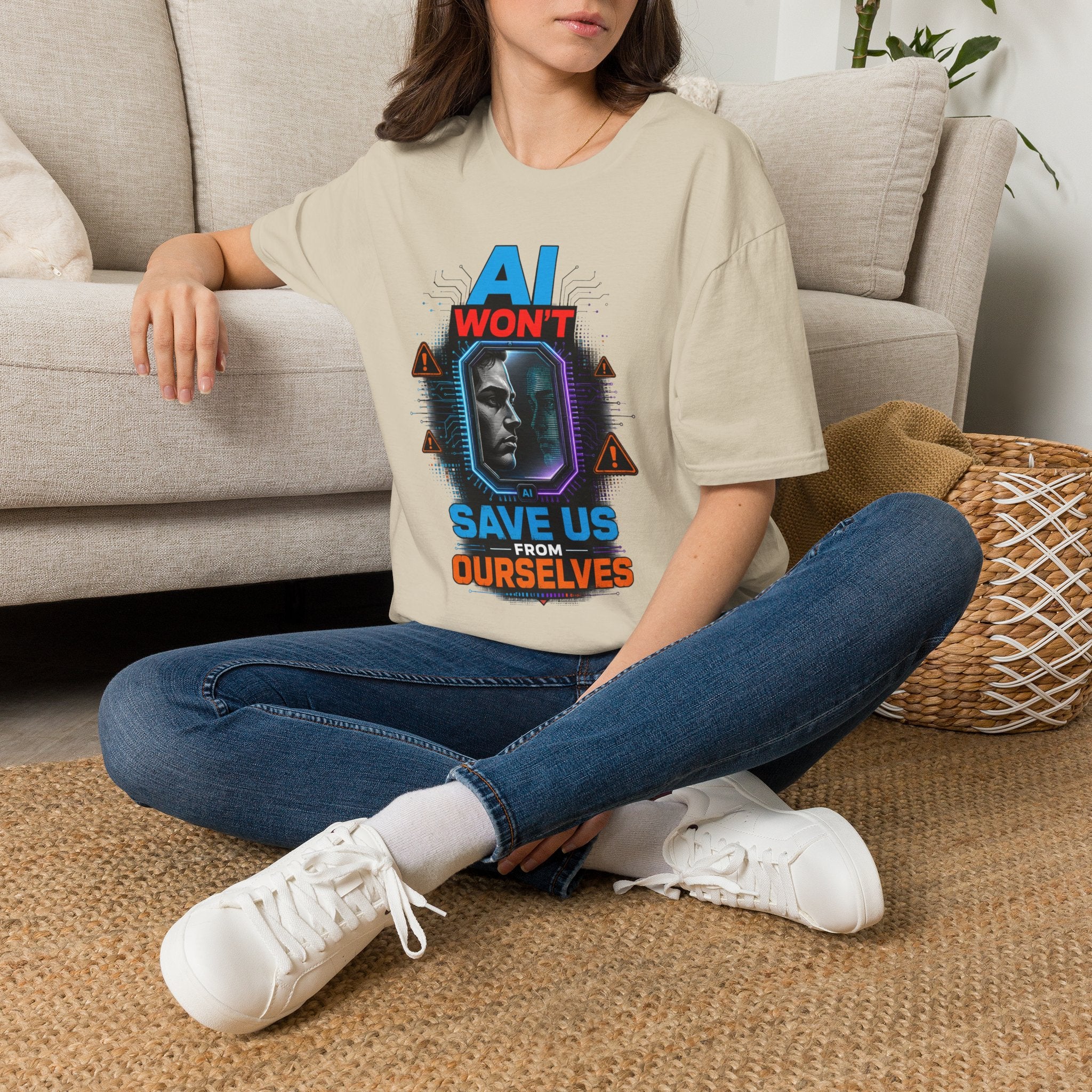 "AI Won't Save Us From Ourselves" Futuristic Tech Statement Tee