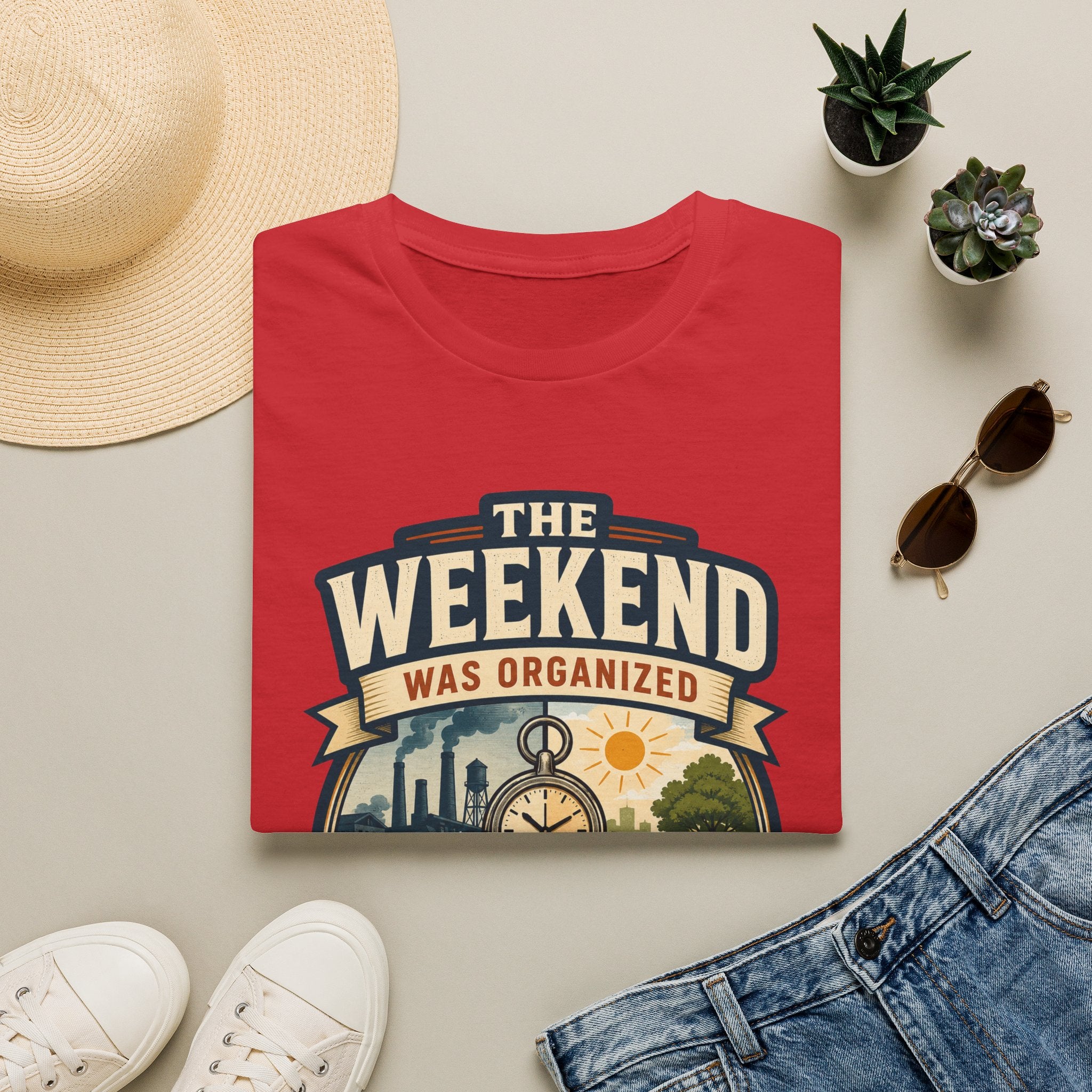 T-Shirt — "The Weekend Was Organized" Graphic Tee (Relaxed Retro Travel Vibe)