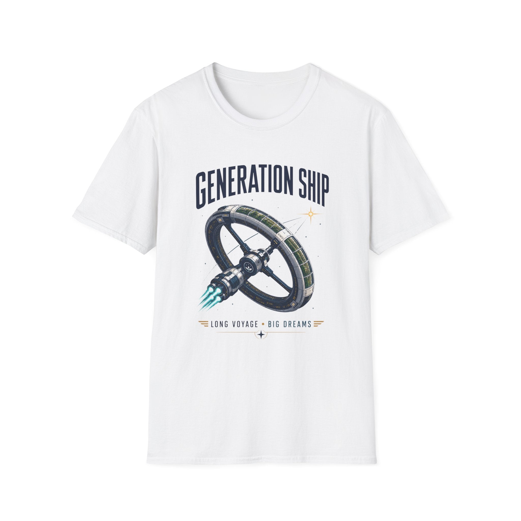 Generation Ship T-Shirt — Retro Space Wheel Sci‑Fi Tee