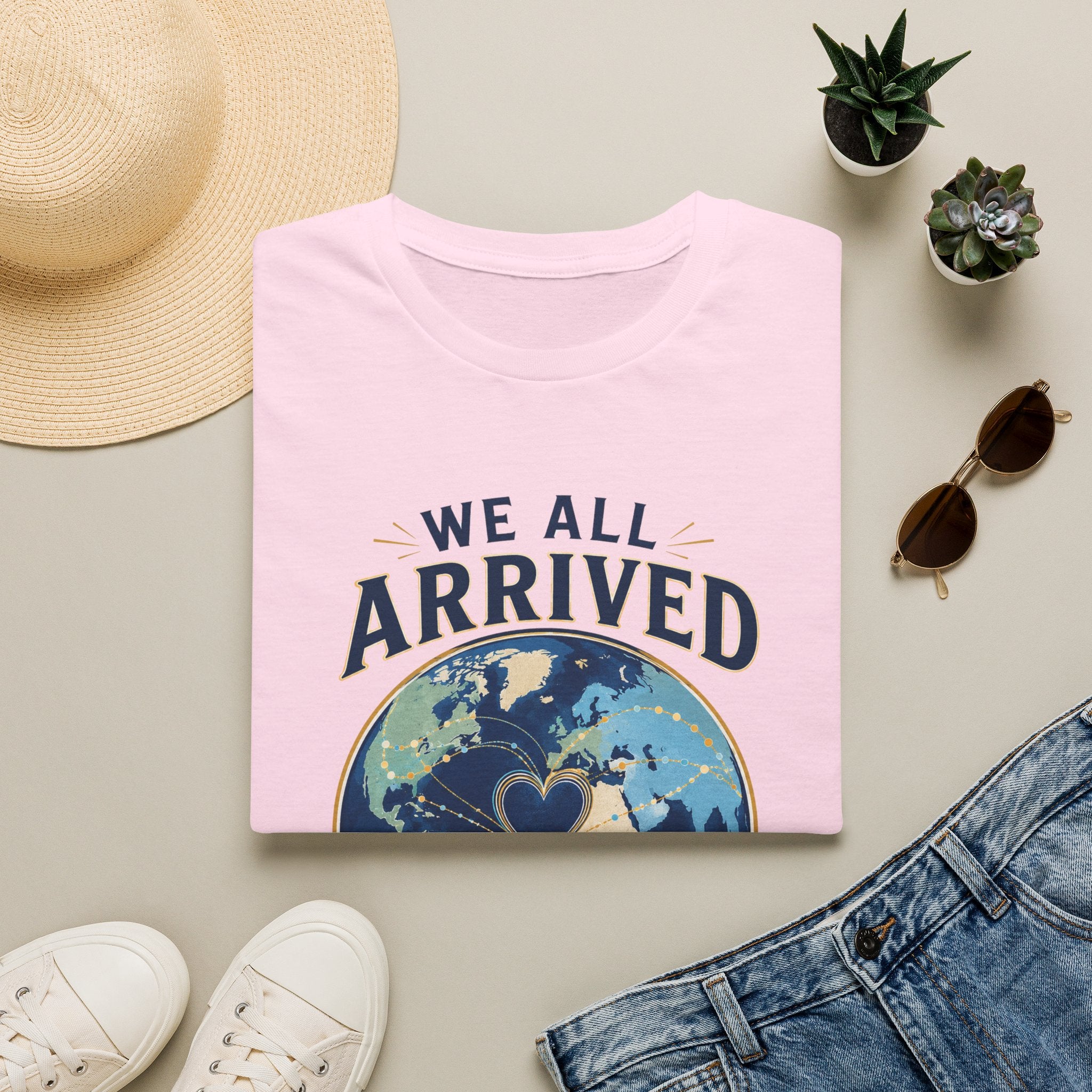 T-Shirt — "We All Arrived From Somewhere" Earth Graphic Tee (Travel & Unity)