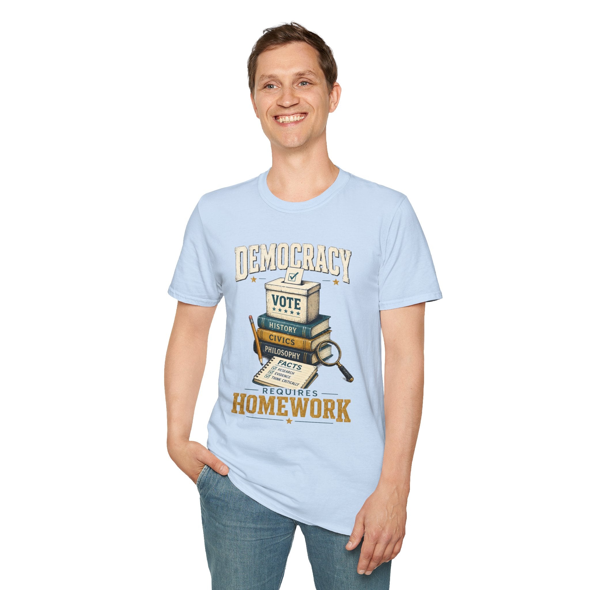 Democracy Vote T-Shirt — 'Democracy Becomes Homework' Vintage Civic Education Tee