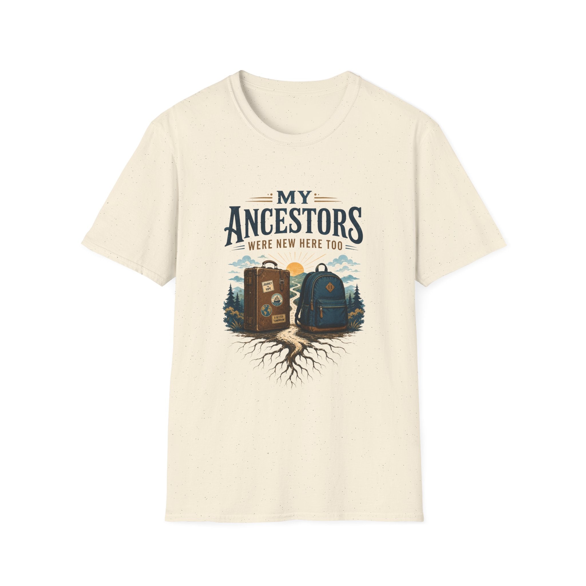 "My Ancestors Were New Here Too" Vintage Travel Roots Tee