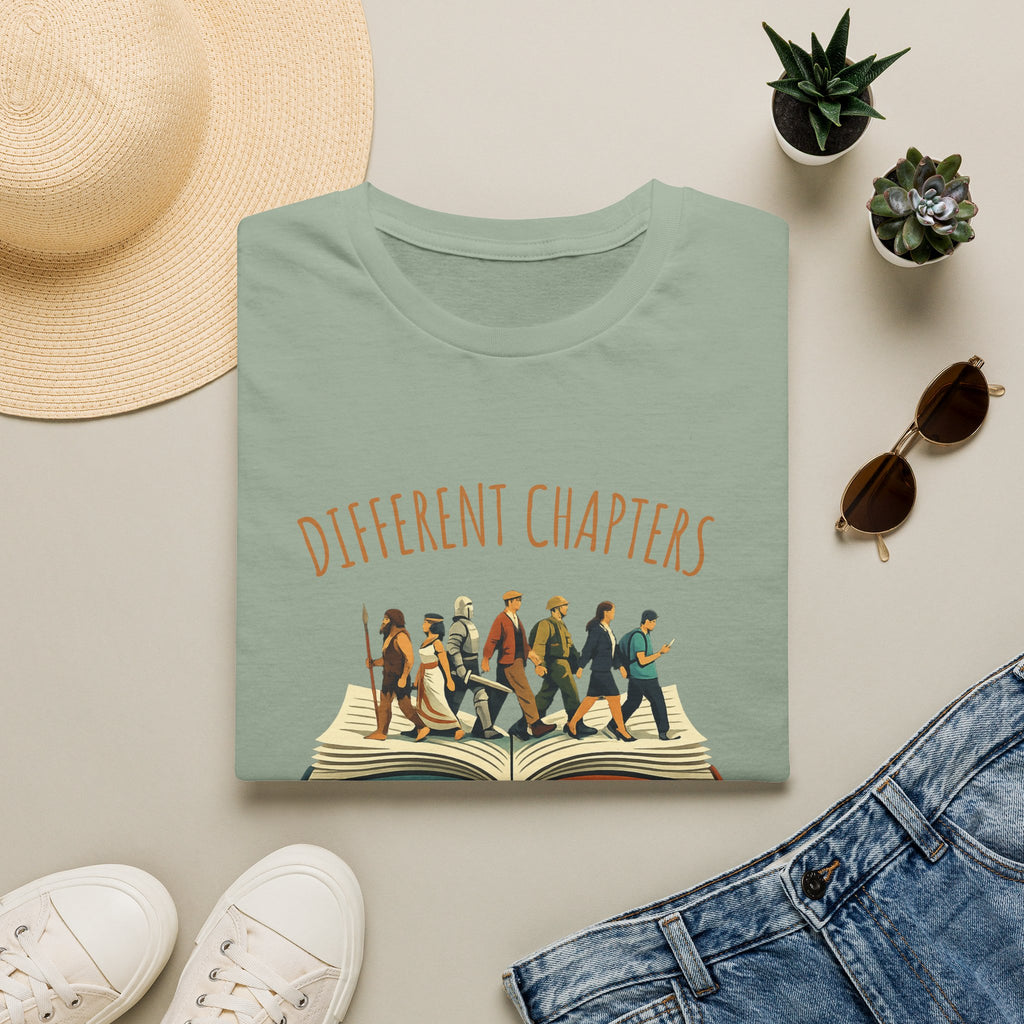 Different Chapters Same Book T-Shirt — Inspirational Reading & Life Journey Tee