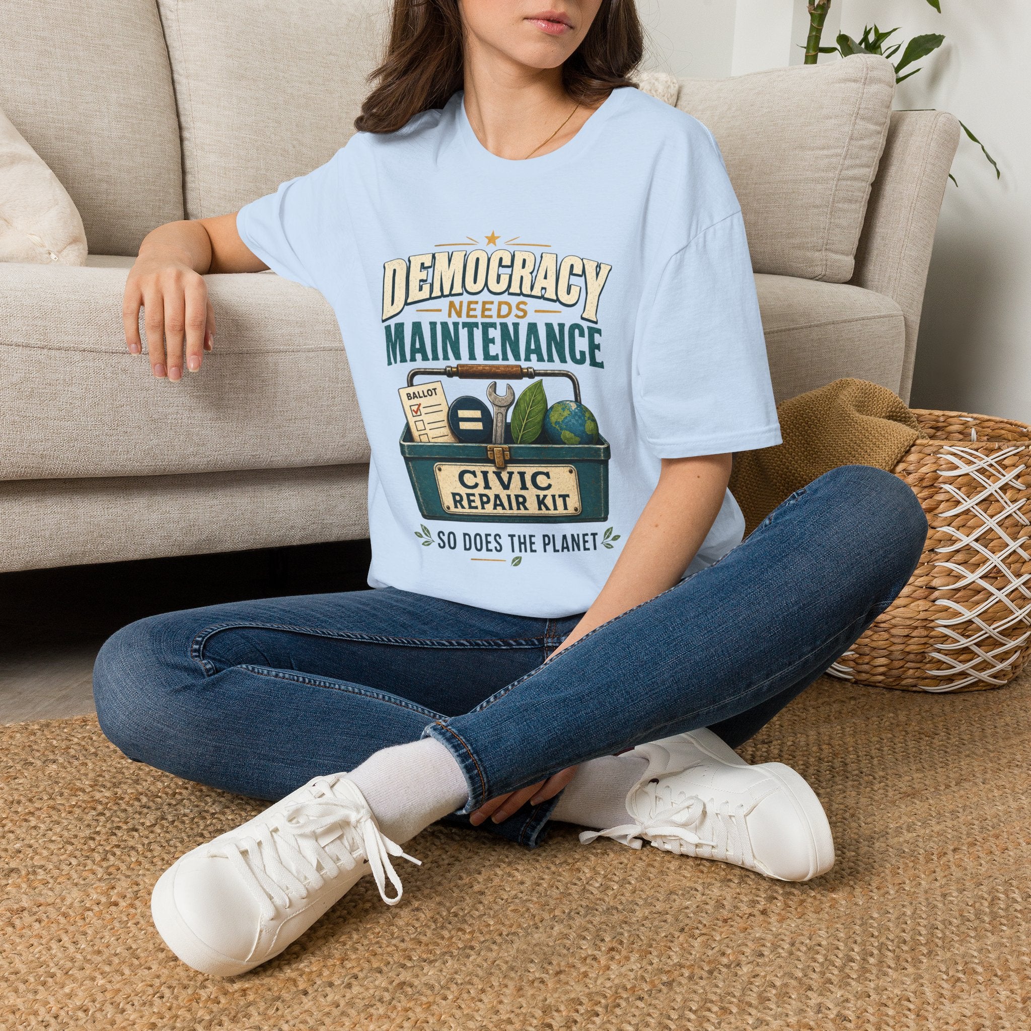 Democracy Needs Maintenance T-Shirt — Civic Repair Kit Tee