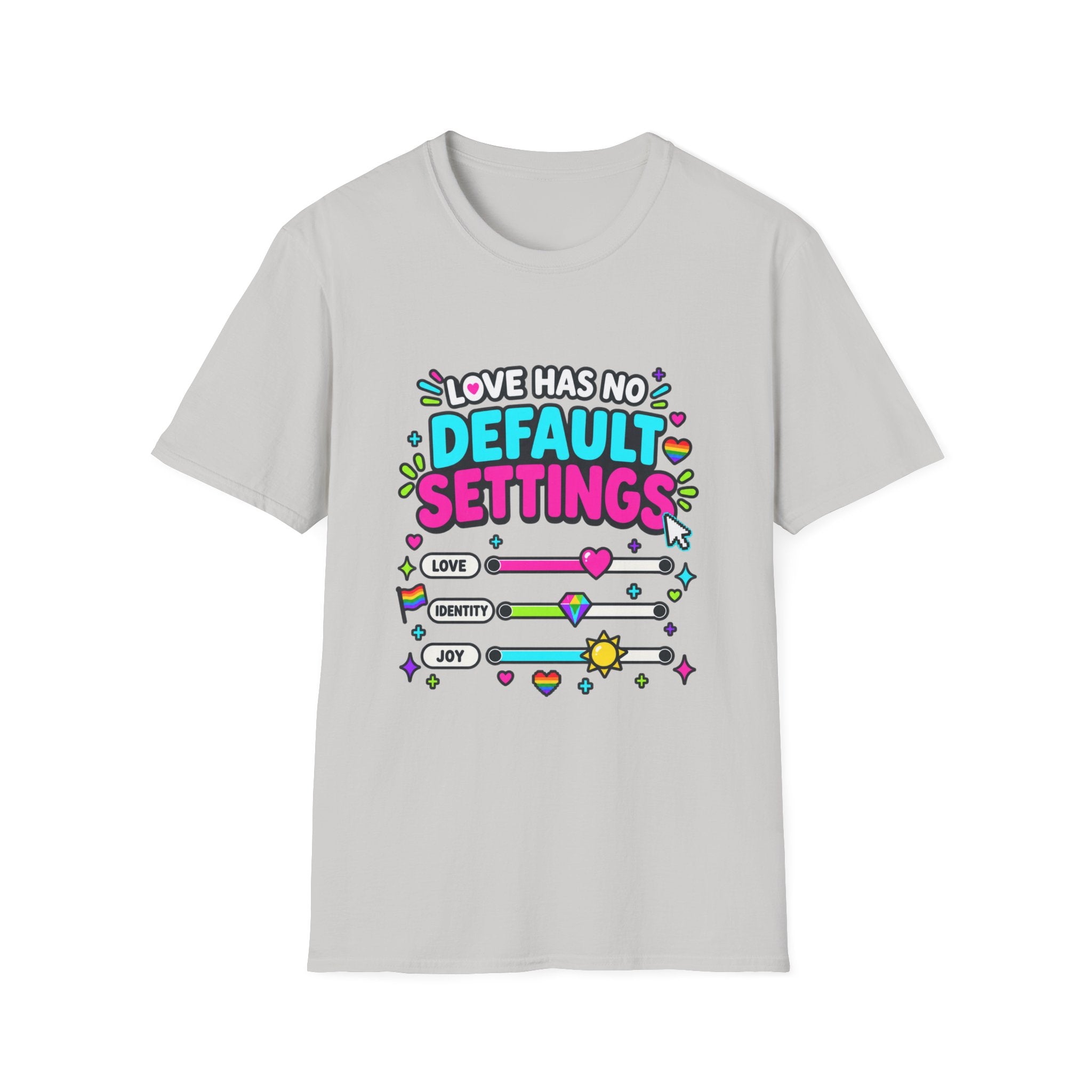 "Love Has No Default Settings" Bright LGBTQ+ Pride Graphic Tee