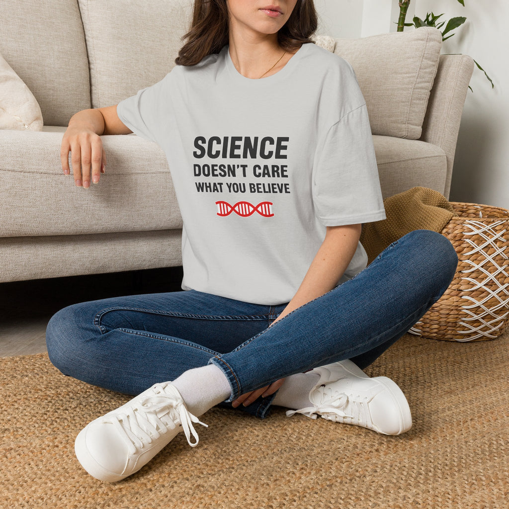 Science Doesn't Care What You Believe T-Shirt — Funny DNA Graphic Tee for Scientists & Skeptics