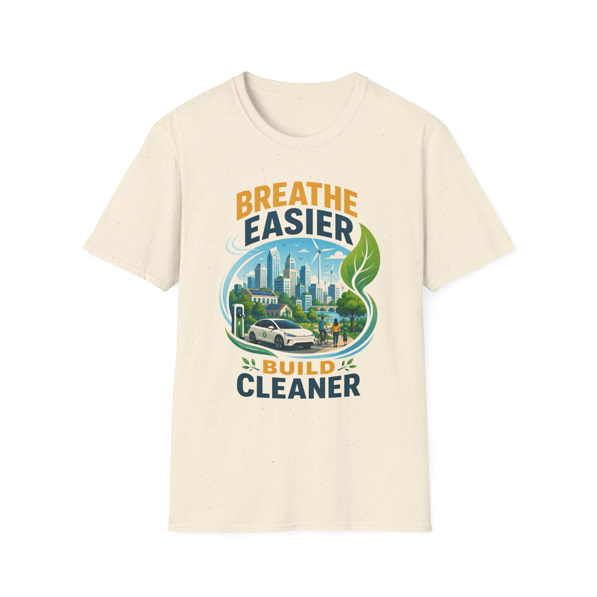 "Breathe Easier, Build Cleaner" Eco City Graphic