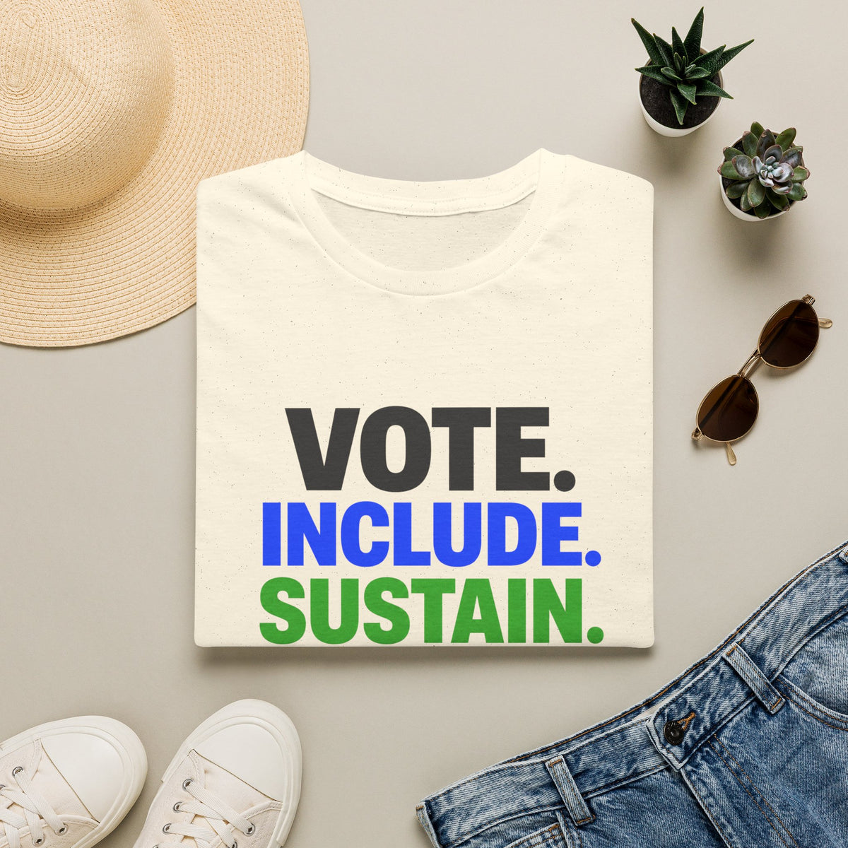 Vote. Include. Sustain. T-Shirt — Voter Rights, Inclusion & Sustainability Tee