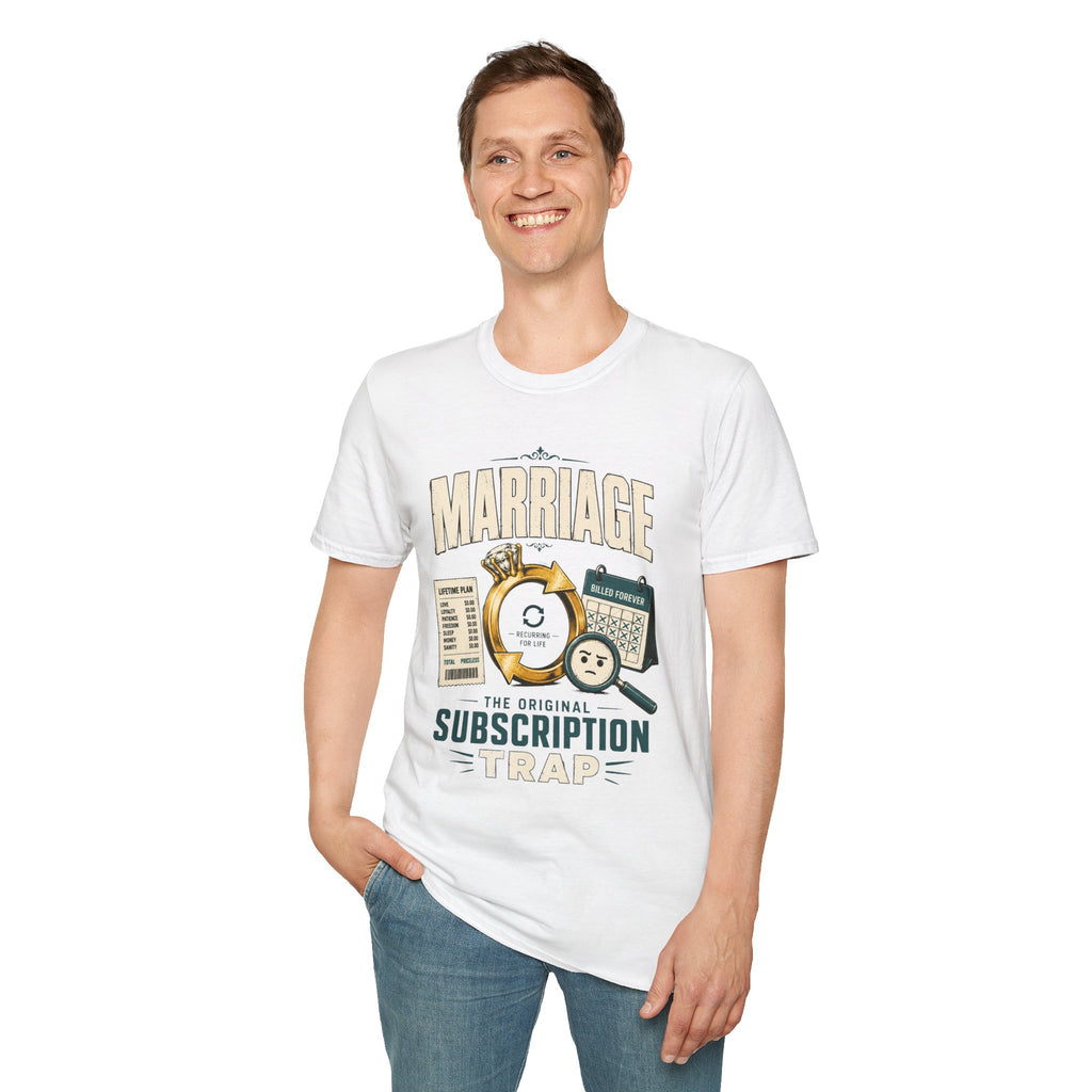 Marriage Subscription T-Shirt — Funny Ring & Bills Graphic Tee
