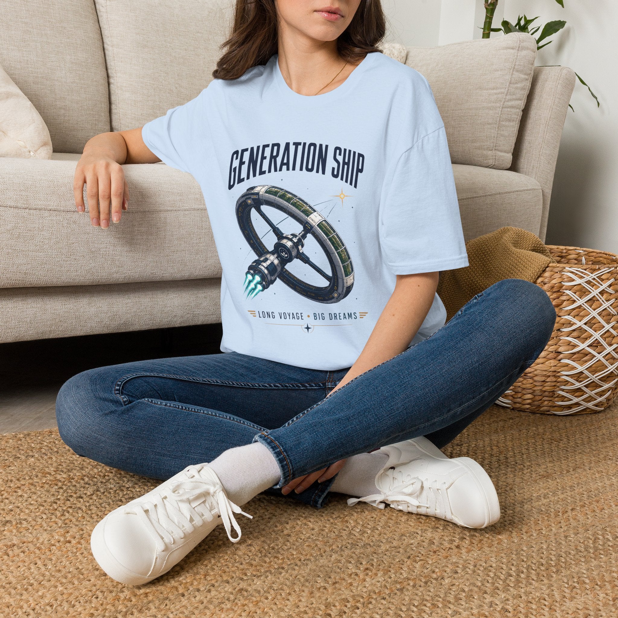 Generation Ship T-Shirt — Retro Space Wheel Sci‑Fi Tee