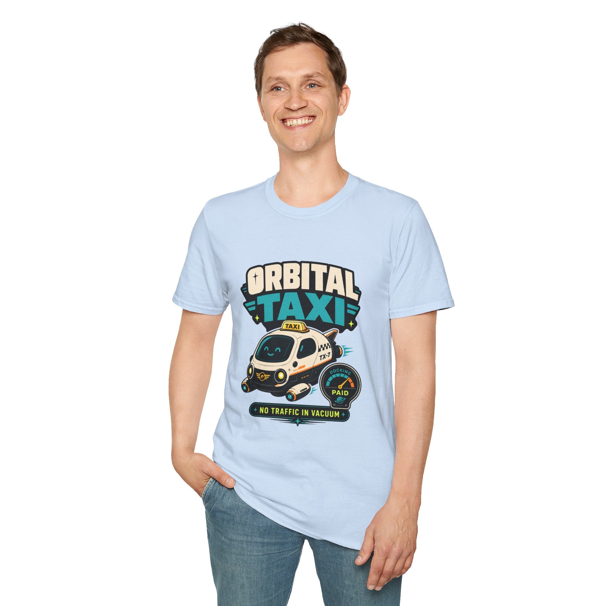 Orbital Taxi T‑Shirt – Retro Space Shuttle Cab Graphic Tee