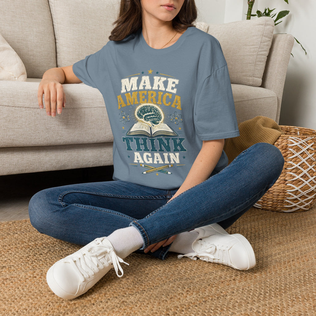 Make America Think Again T-Shirt — Retro Brain Graphic Tee