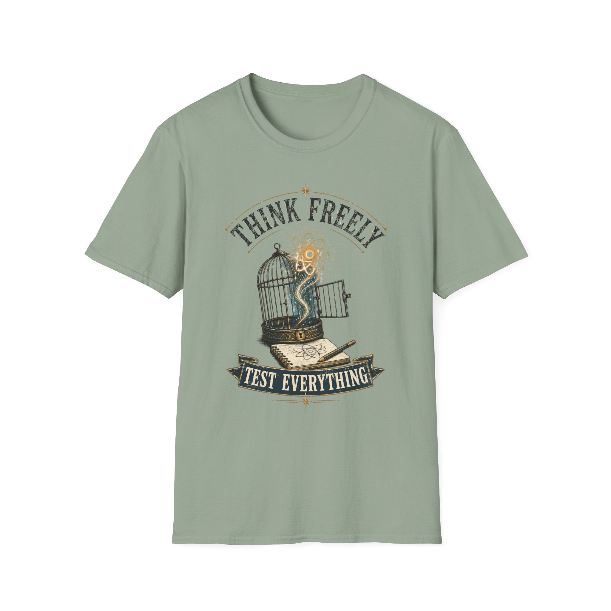 Think Freely T-Shirt — 'Test Everything' Inspirational Cage & Book Graphic Tee