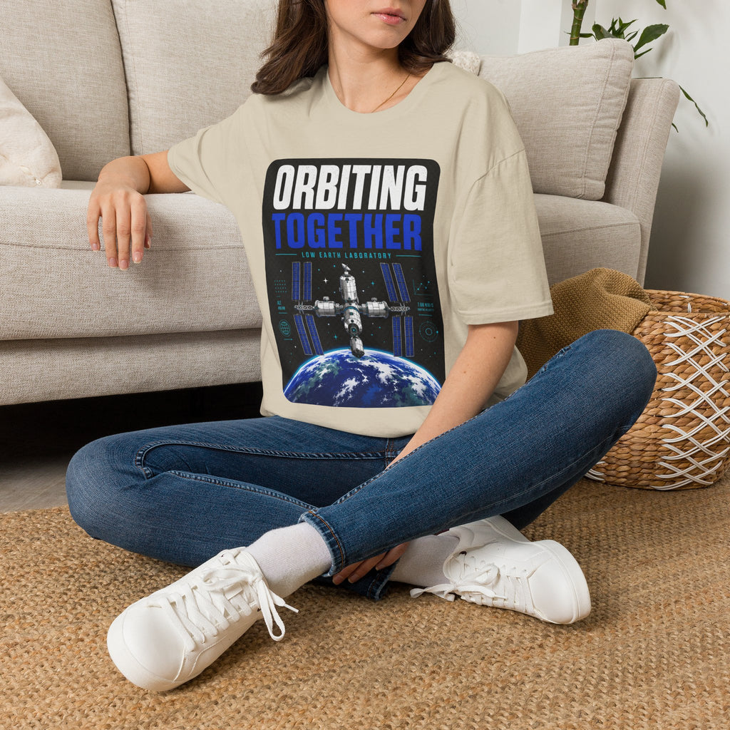 Orbiting Together T‑Shirt — Space Station Earth Graphic Tee