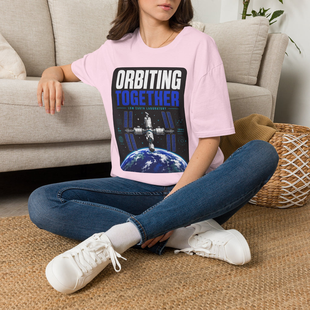 Orbiting Together T‑Shirt — Space Station Earth Graphic Tee