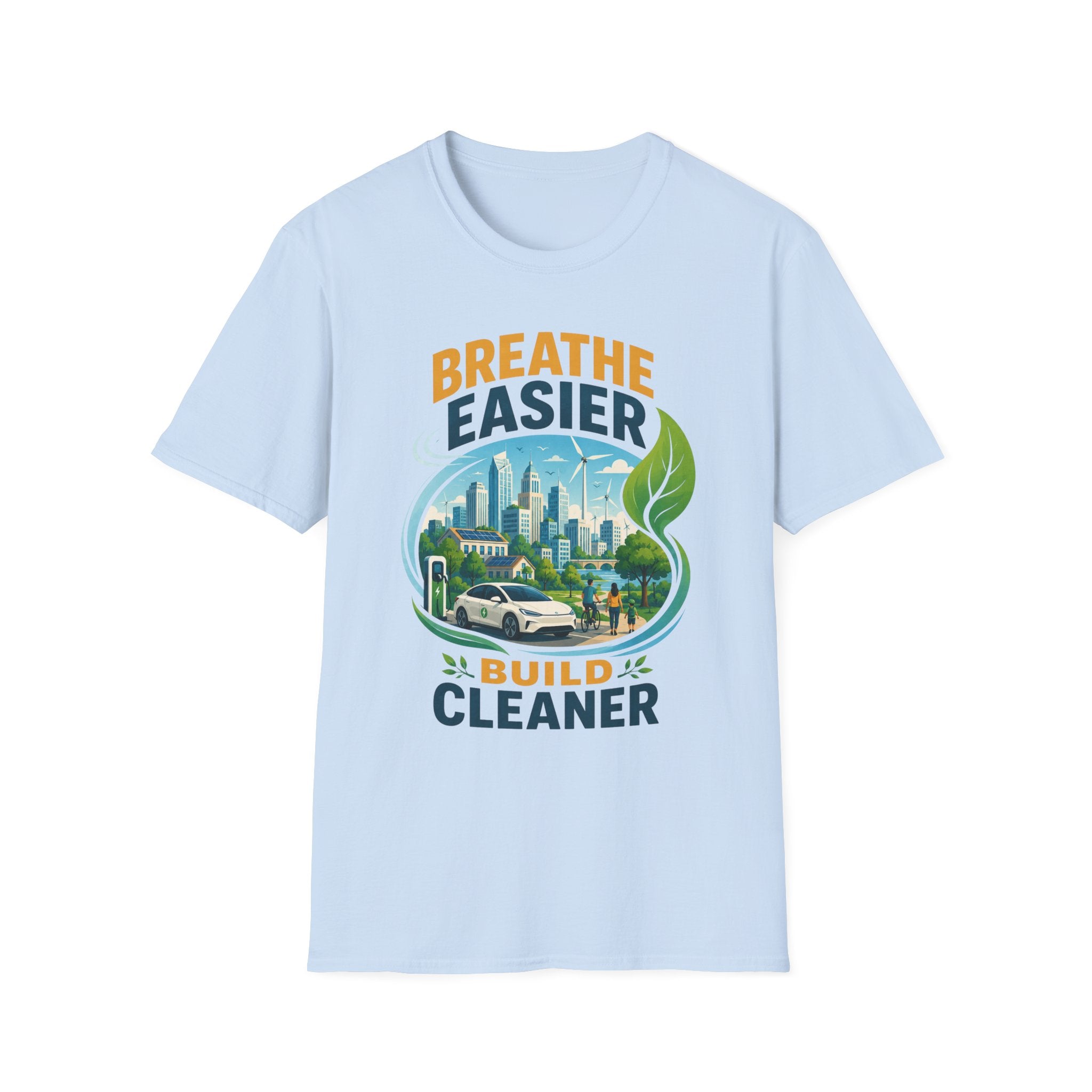 "Breathe Easier, Build Cleaner" Eco City Graphic
