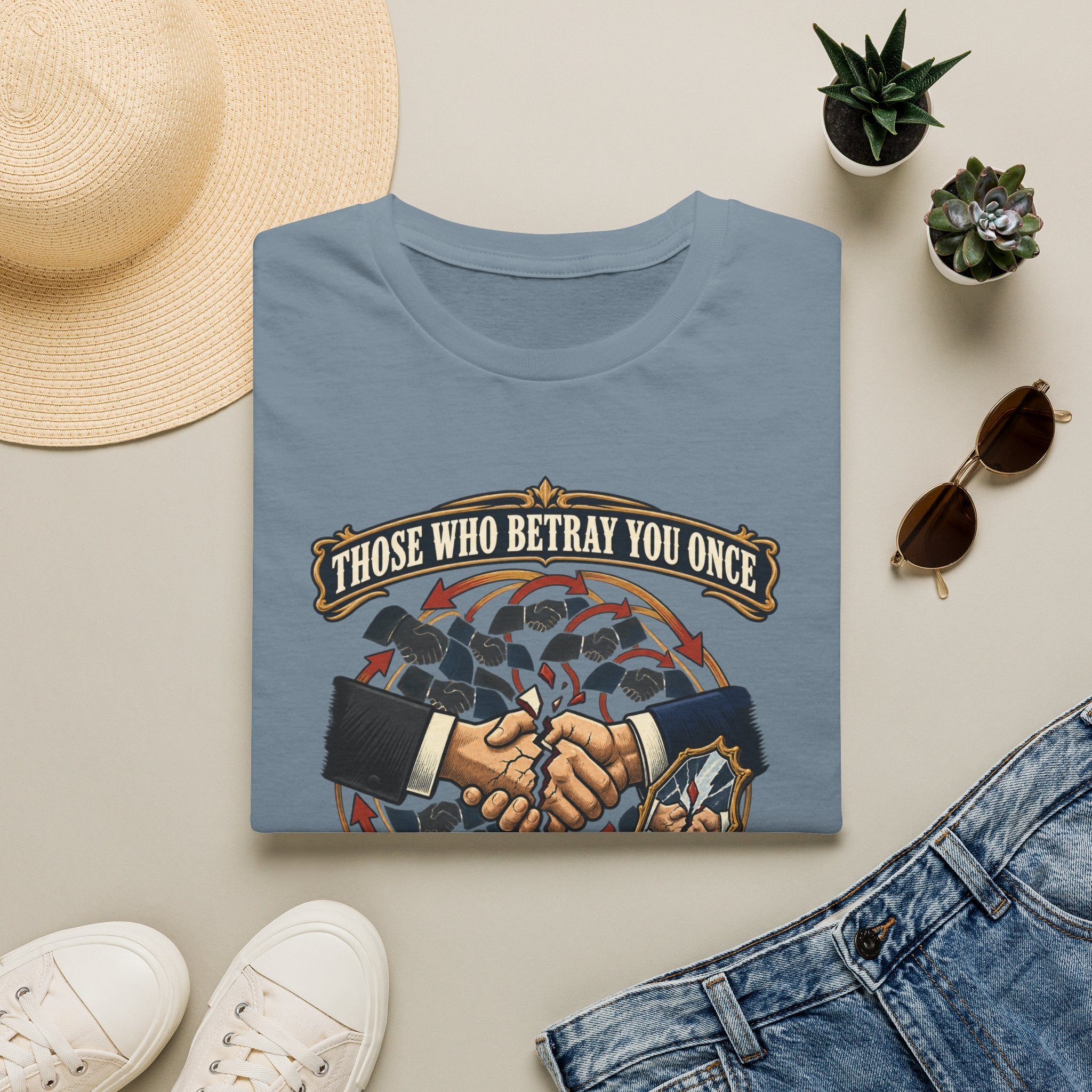 "Those Who Betray You Once" Vintage Shaking Hands Graphic