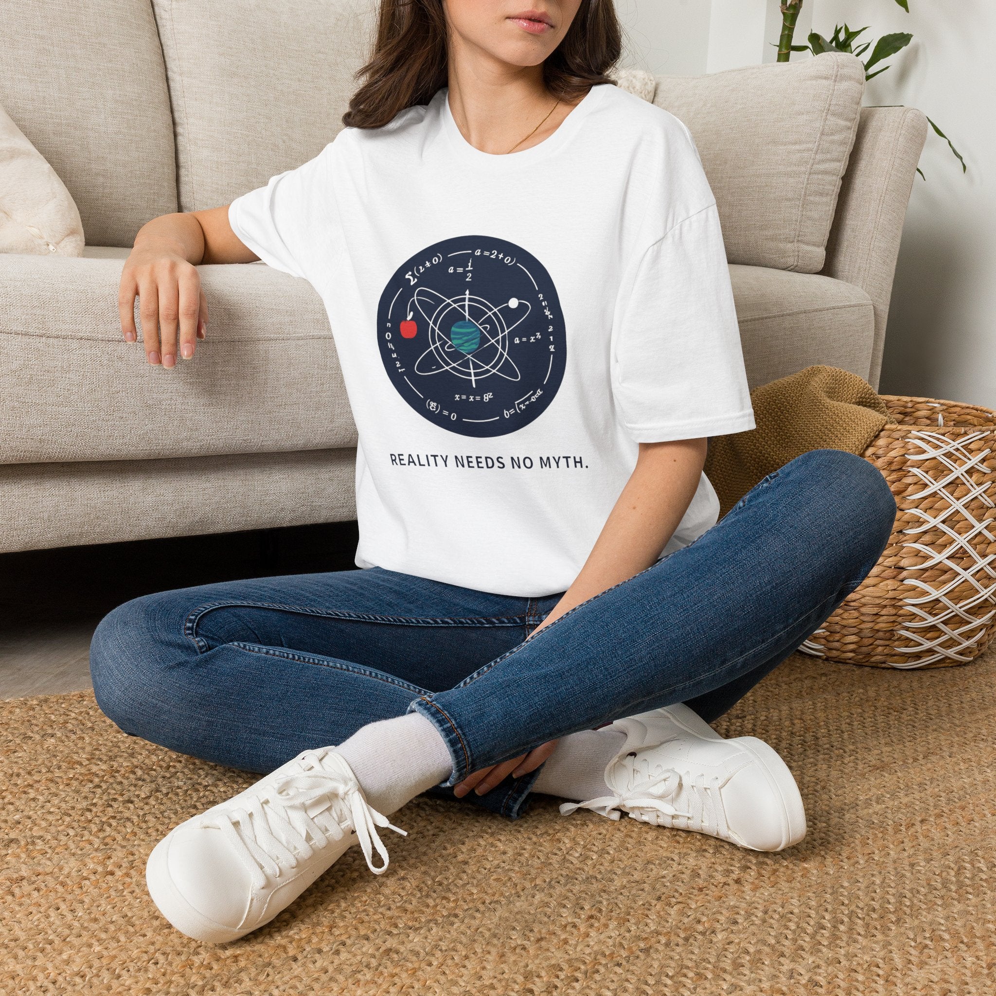 Science Atom Graphic T-Shirt — "Reality Needs No Myth" Tee
