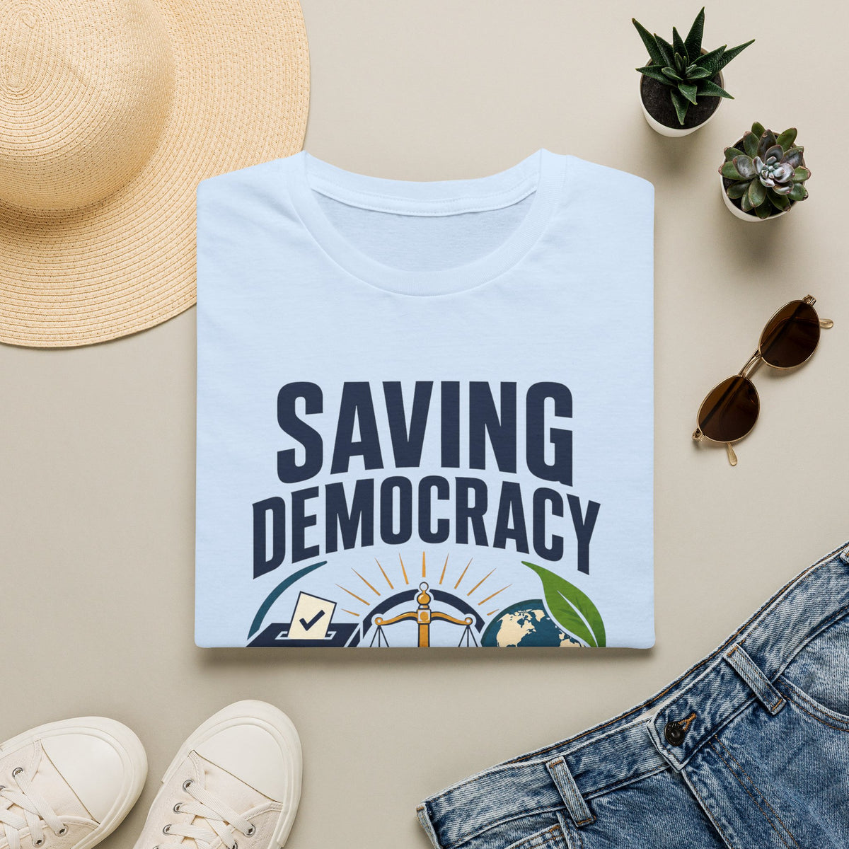Saving Democracy T-Shirt — Equality & Sustainability Graphic Tee