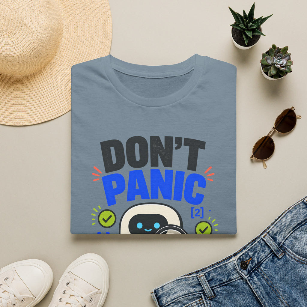 Don't Panic Verify T‑Shirt — Cute Robot Security Humor Tee for Techies