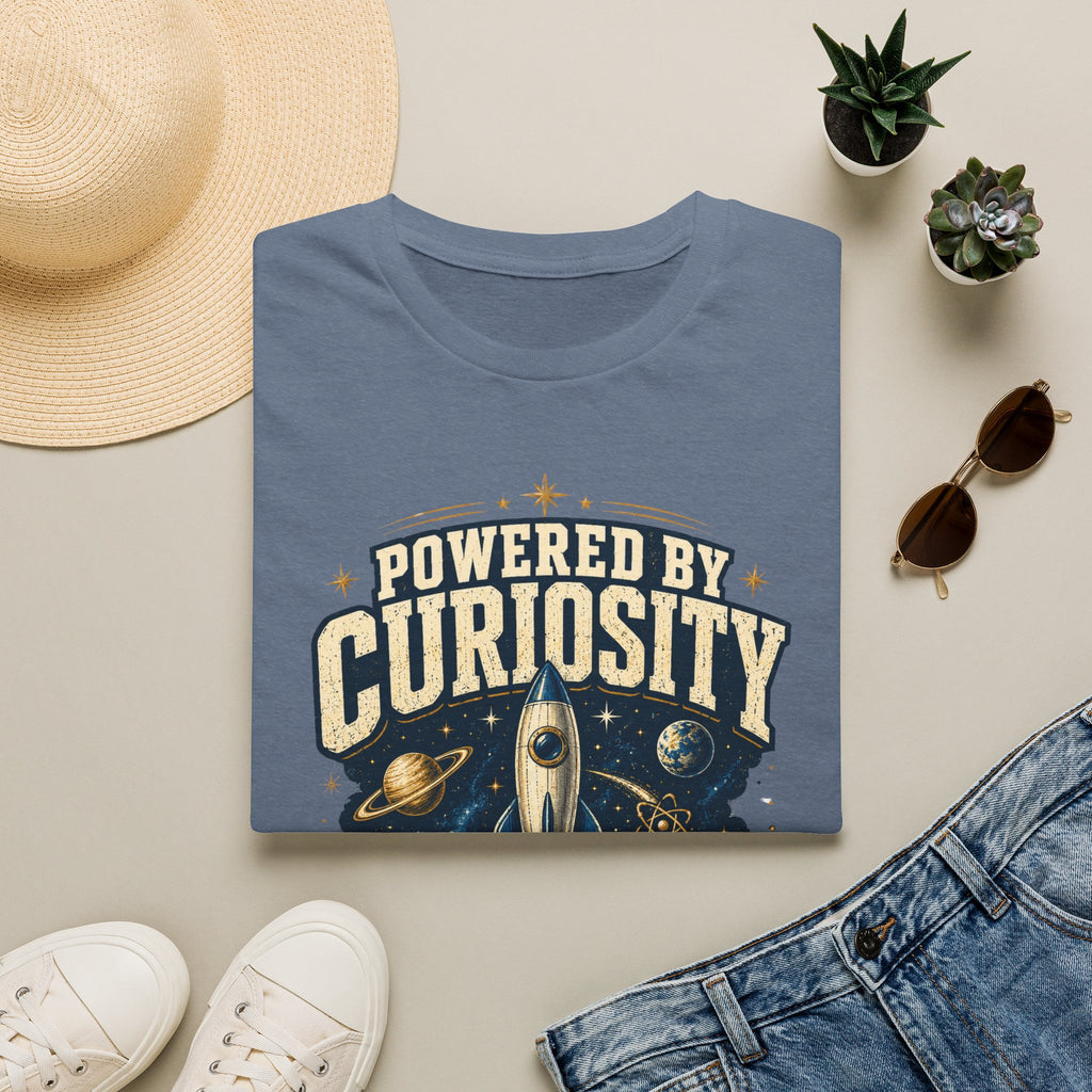 Powered by Curiosity T-Shirt — Rocket Book Space Graphic Tee