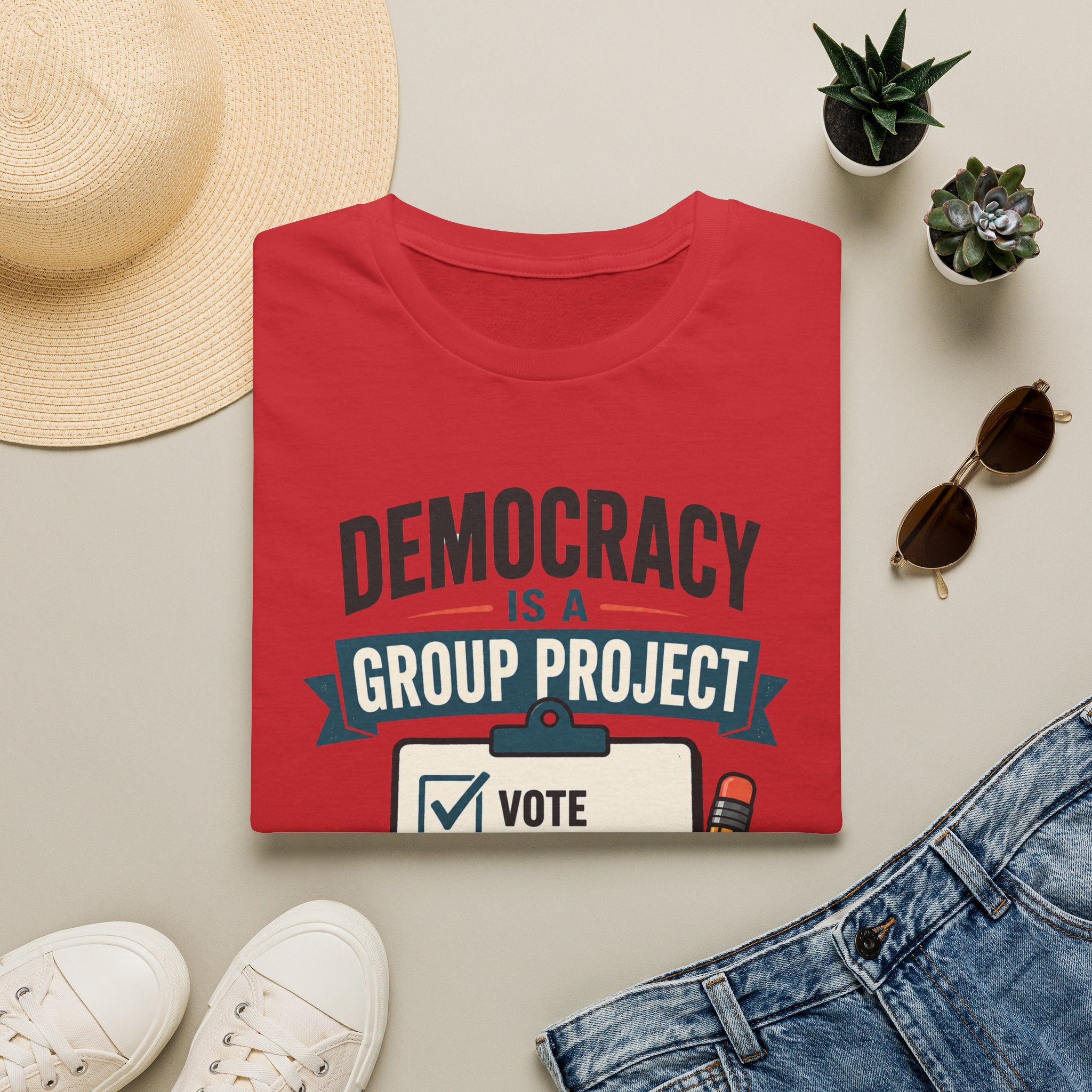 Democracy Is a Group Project T-Shirt — Vote, Protect Rights & Save Earth