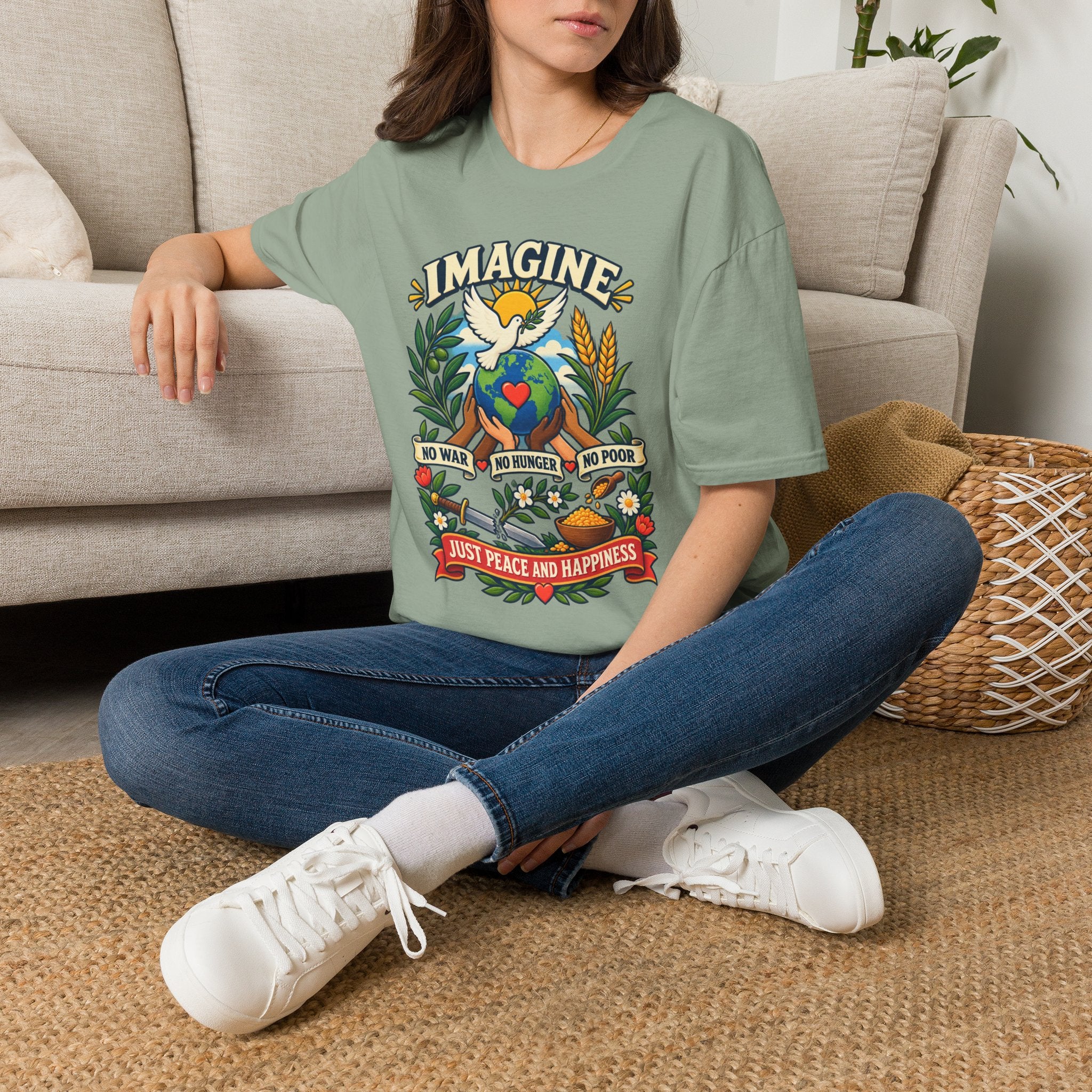 Imagine Peace T-Shirt — Dove, Earth & Plants Graphic Tee