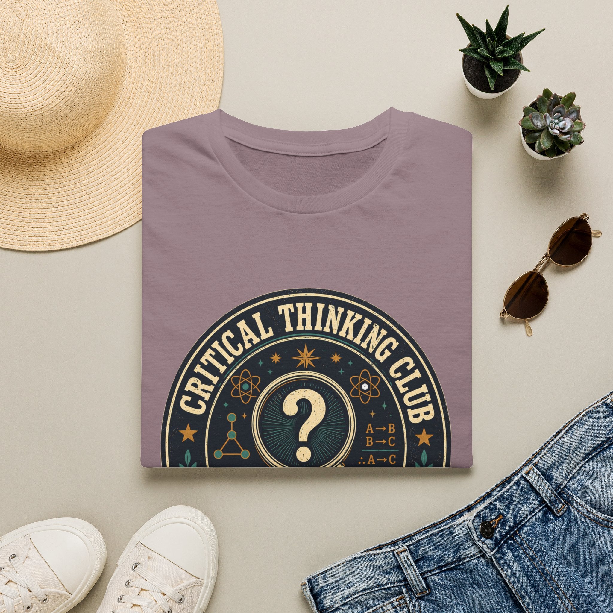 Critical Thinking Club T-Shirt – Vintage Magnifying Glass Design (Since The First Question)