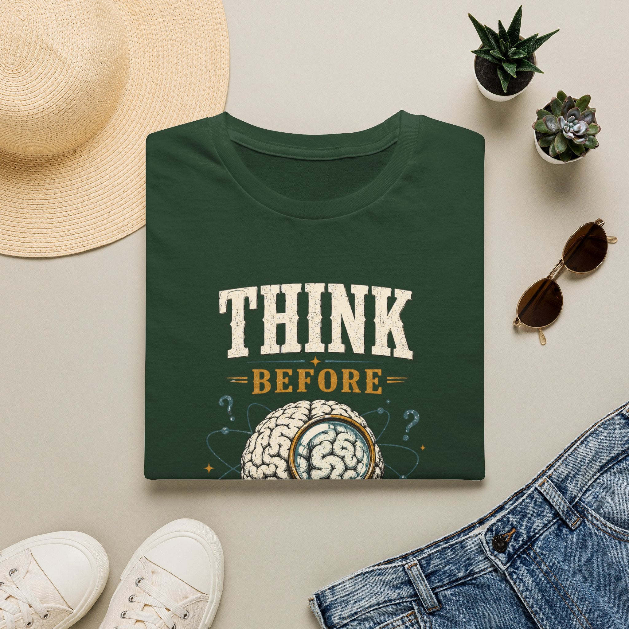 Think Before You Believe T-Shirt — Vintage Brain Graphic Tee