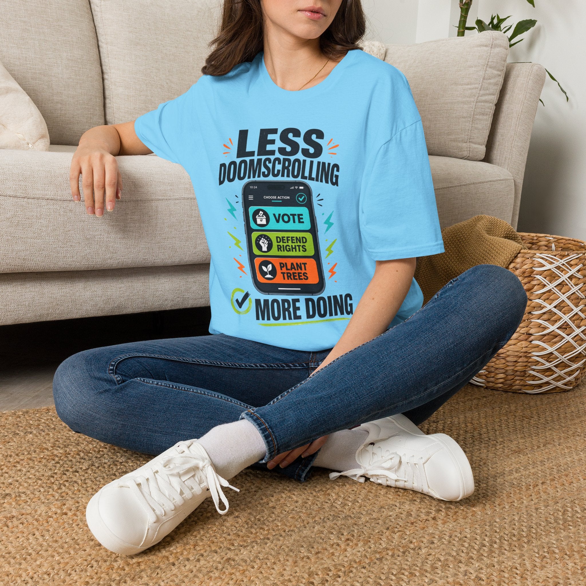 "Less Doomscrolling, More Doing" Motivational Graphic Tee