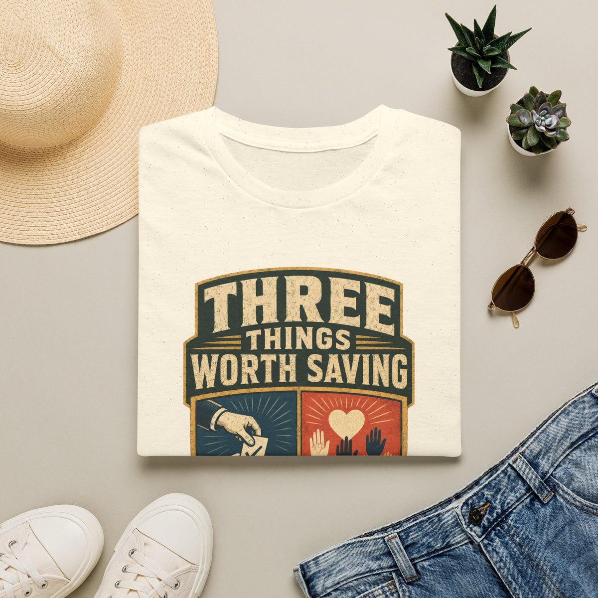 Three Things Worth Saving T‑Shirt — Vintage Rescue, Family & Values Graphic Tee
