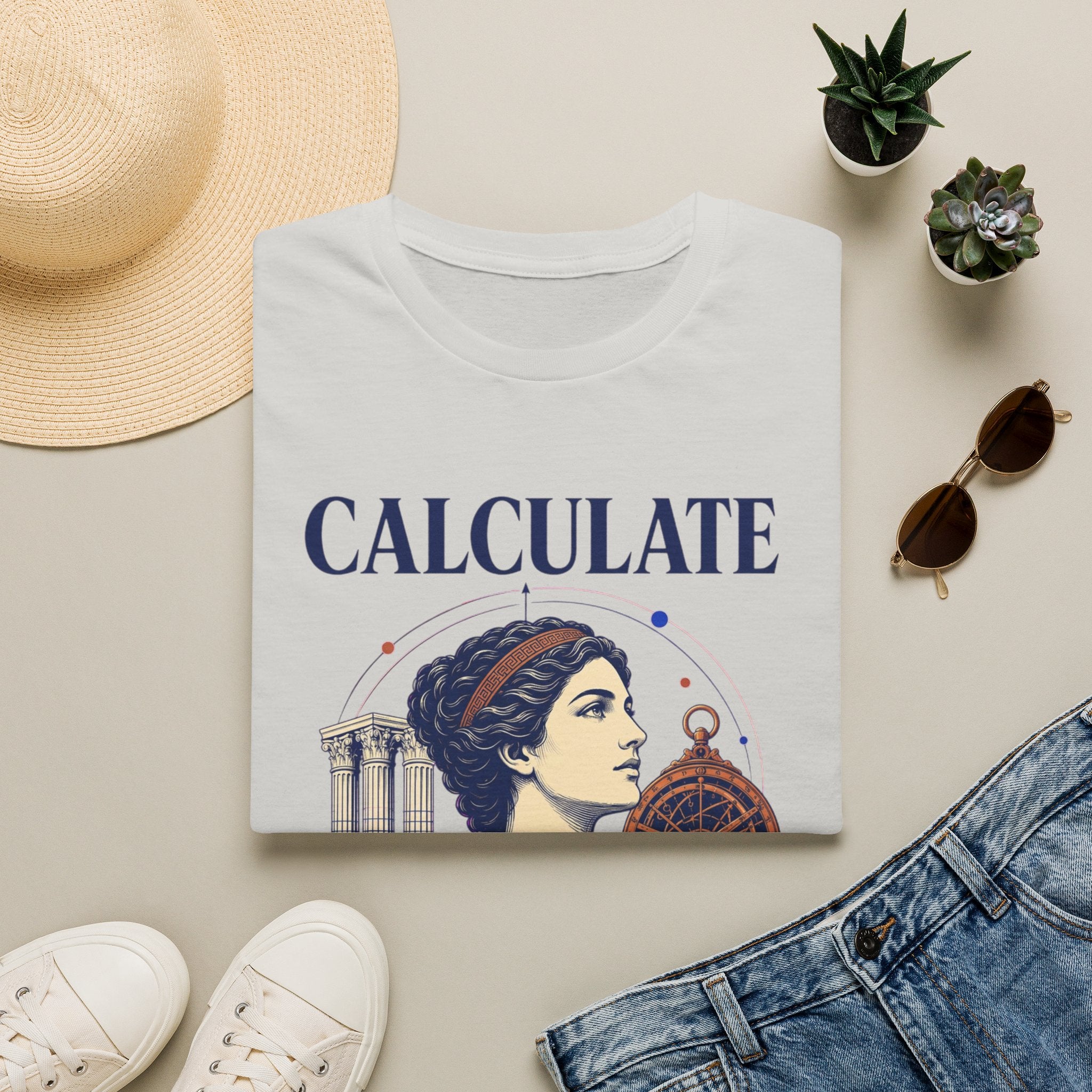 Calculate T-Shirt — Vintage Athena Compass Graphic Tee ("Calculate" & "Beyond the Crowd")